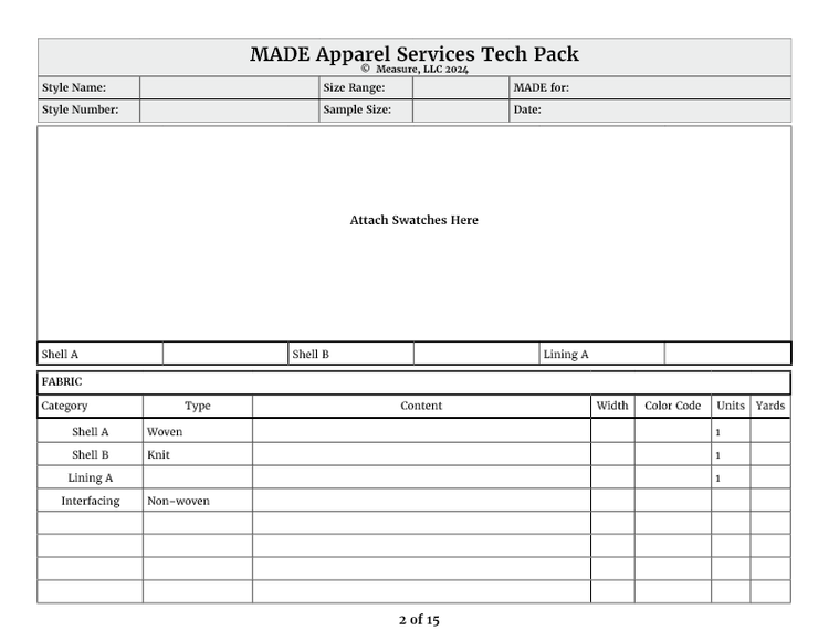 Clothing manufacturer Tech Pack Template and Consultation Sessions ...