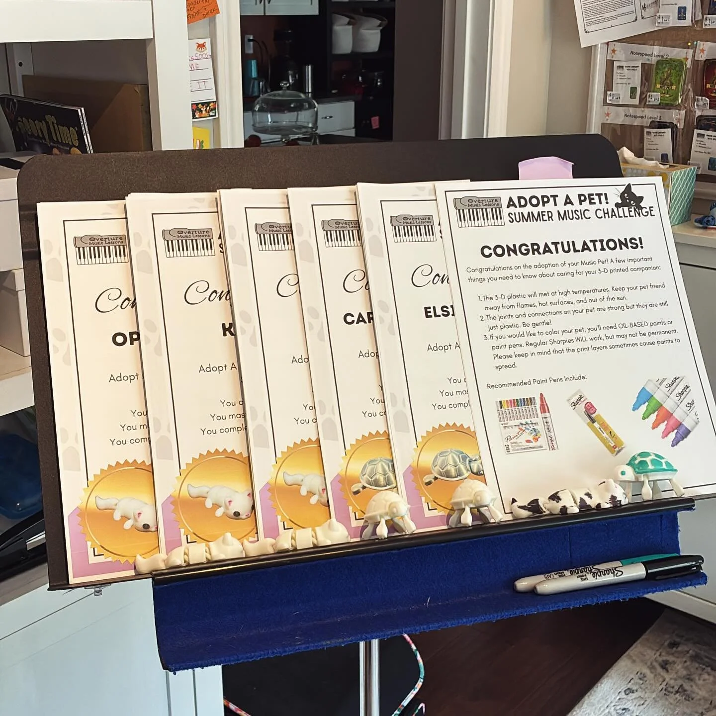 We had 5 youth students complete all of their Summer Music Challenge tasks to earn their own 3-D printed pet! Three kitties and two turtles! 

You&rsquo;ll collect your pets, their care and coloring info sheets, and your certificates this week!! 

#m