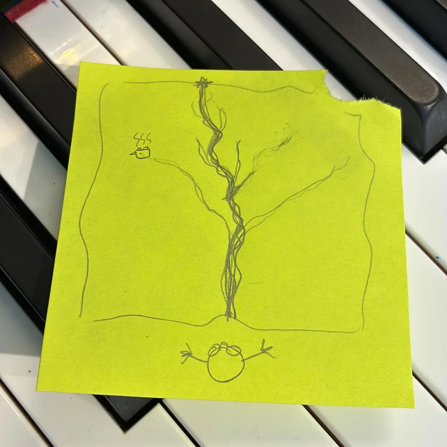 #ridiculousstickynote collection, Monday edition. Hint: it&rsquo;s not a tree. And that&rsquo;s not a tiny pot of soup. And yes, it&rsquo;s music-lesson related. In a big picture way. #pianoteacher #fluteteacher #musiced