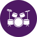 Purple circle with white drum set