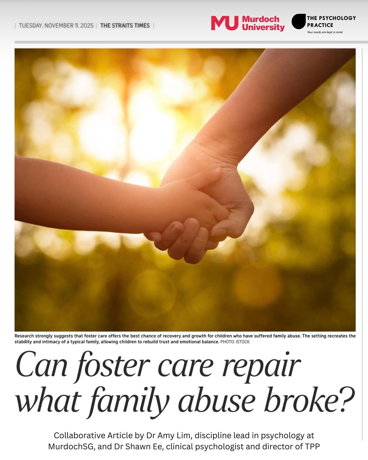 Can foster care repair what family abuse broke? 🤔

Drawing from research and clinical insight, @murdochsgp psychology discipline lead Dr Amy Lim and TPP clinical psychologist Dr Shawn Ee argue that while foster care cannot replace the intimacy and b