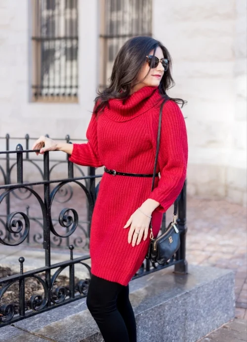 red sweater dress outfit ideas