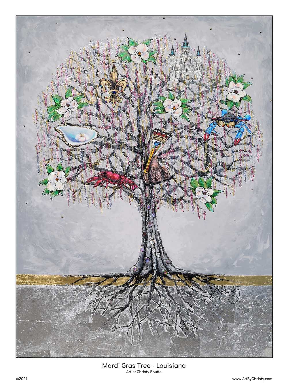 Mardi Gras Tree - Louisiana Poster Print — Art by Christy