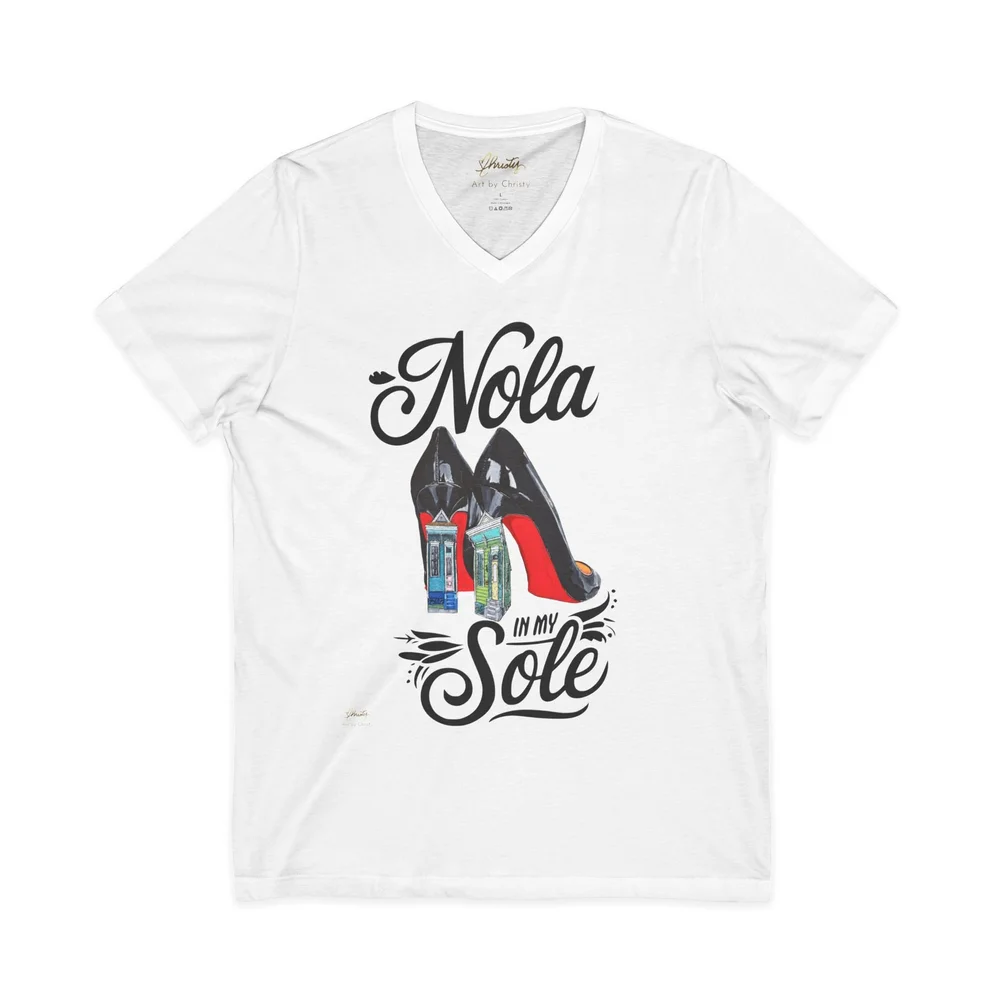 T-Shirt - Red Bottom High Heels with Shotgun Houses V-Neck Tee by