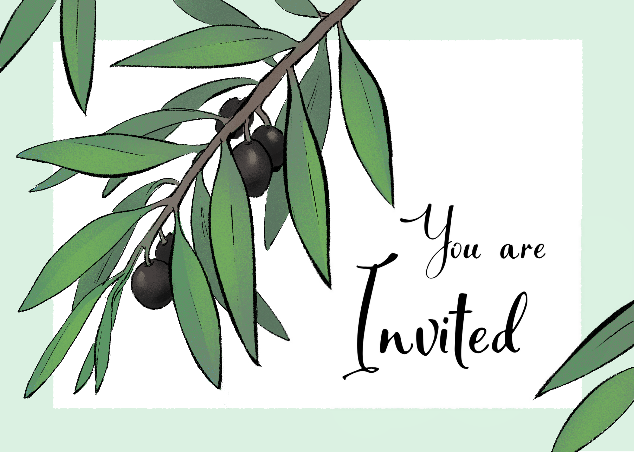 A blank invitation card with a motif of leaves and branches