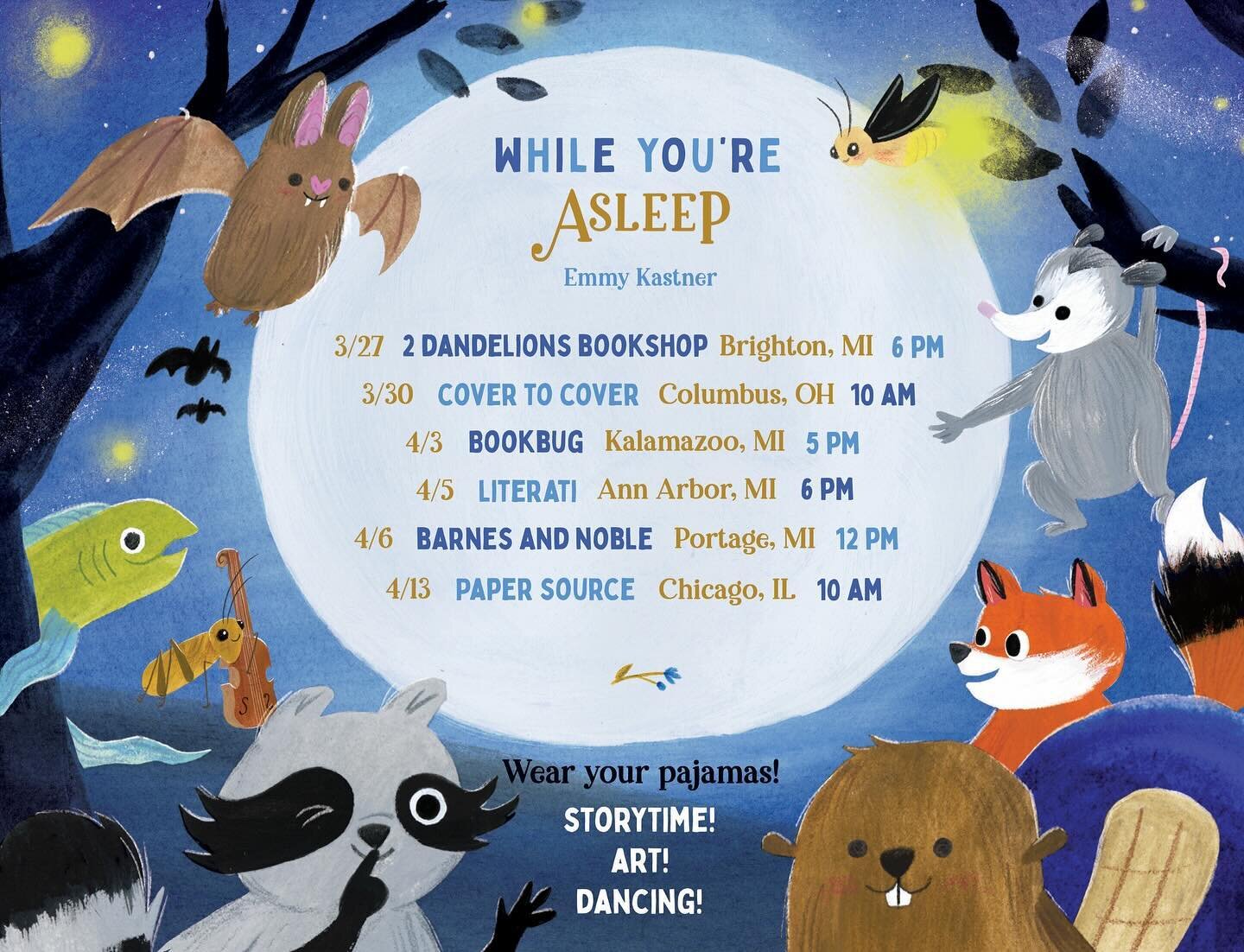 🎉 BOOKSTORE EVENTS! 🎉 Over the moon (this very moon, in fact) to share some fun bookstore events coming up soon for WHILE YOU&rsquo;RE ASLEEP! Pick out your favorite pajamas, and then tell your friends to do the same. Bedtime shenanigans right arou