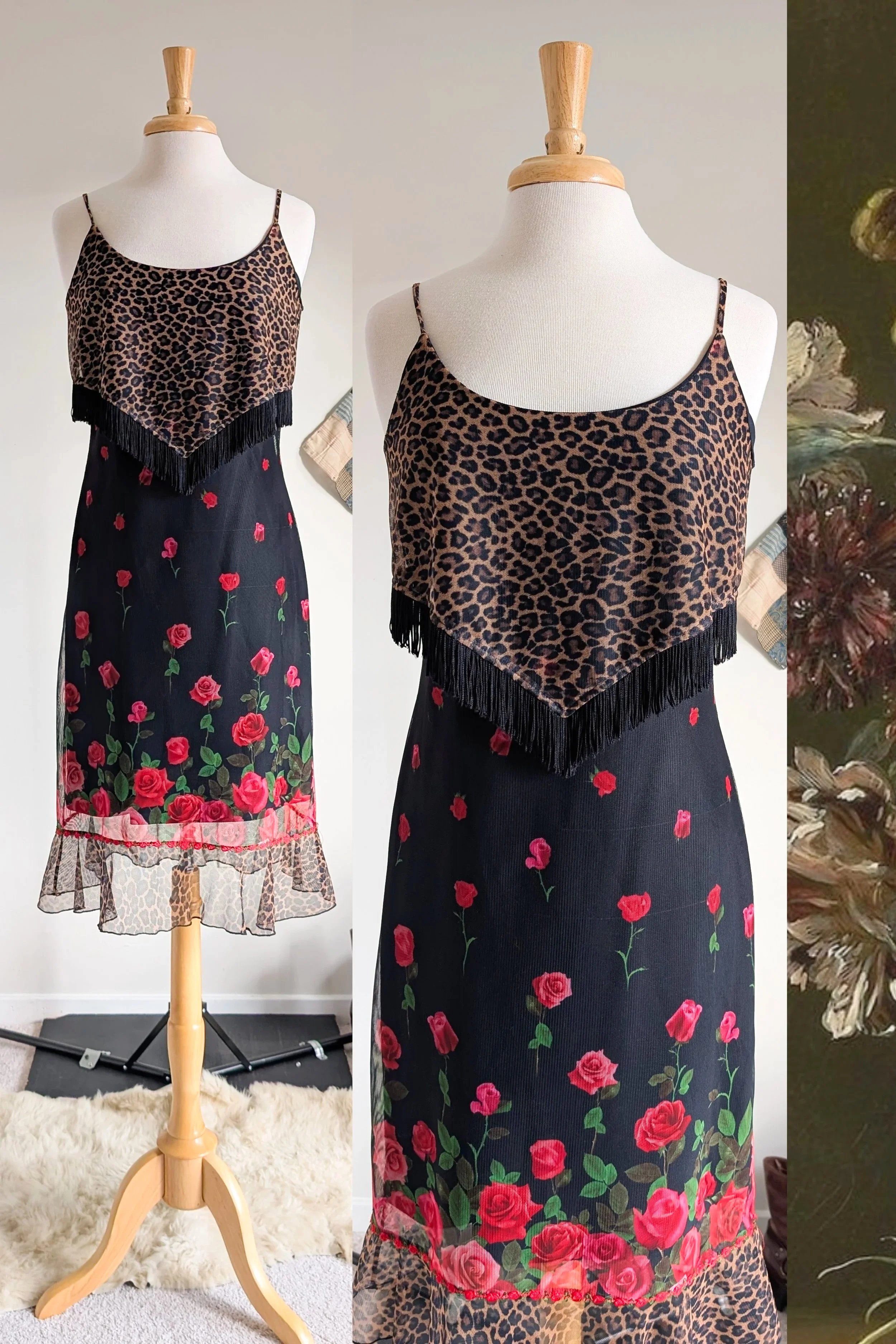 Y2K Leopard & Floral Sheer Mesh Printed Slip Dress