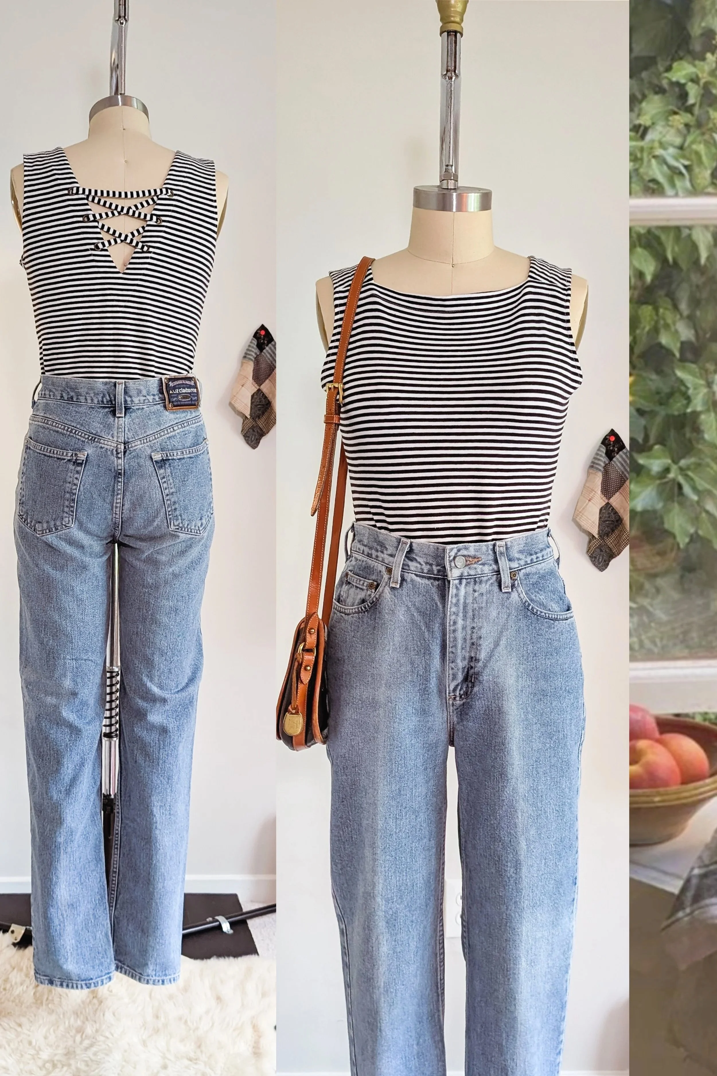 90s Striped Criss Cross Back Sleeveless Cotton Bodysuit