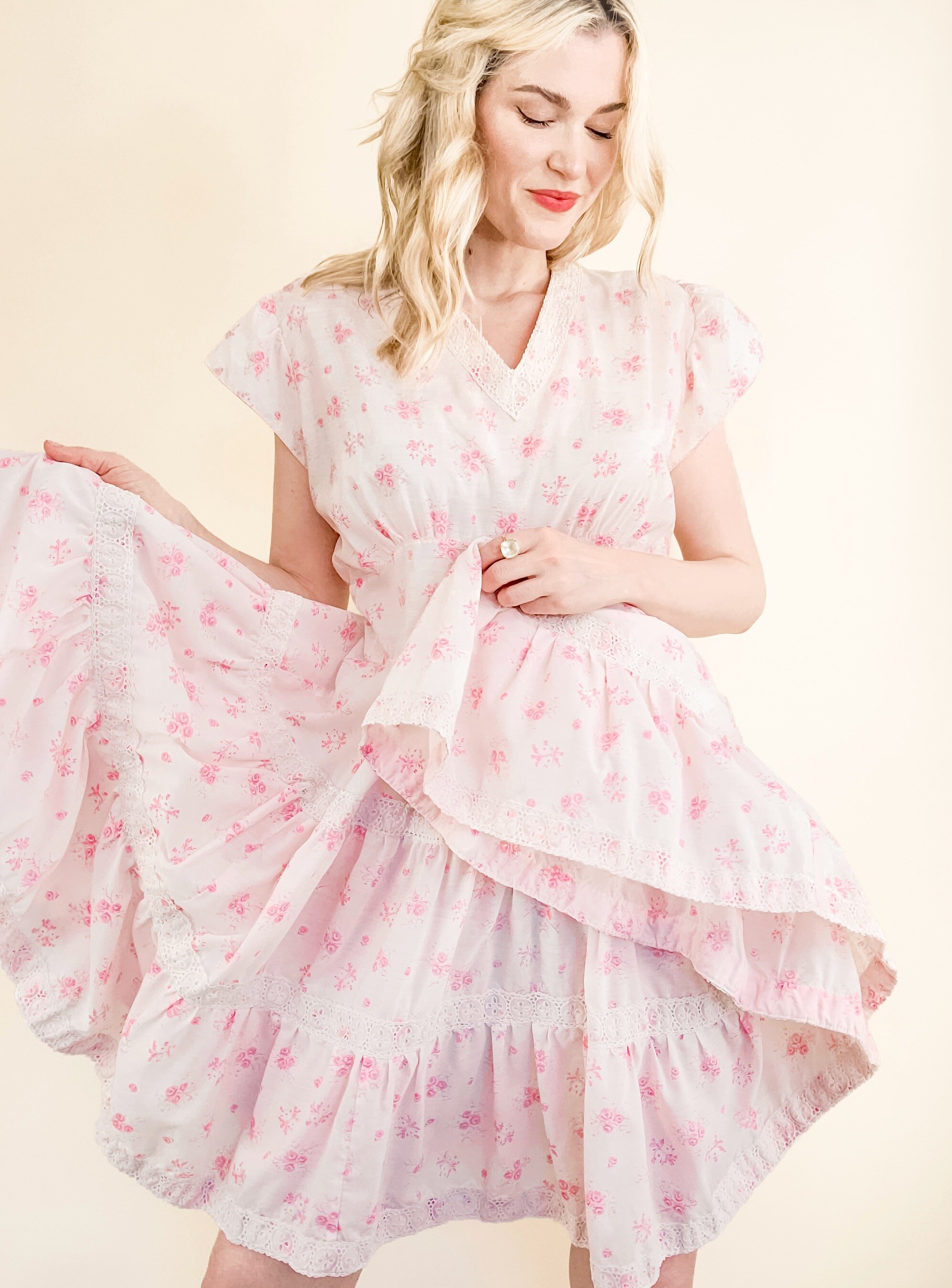 Handmade Calico Floral Tiered Vintage Sundress (Size Small/ Med)