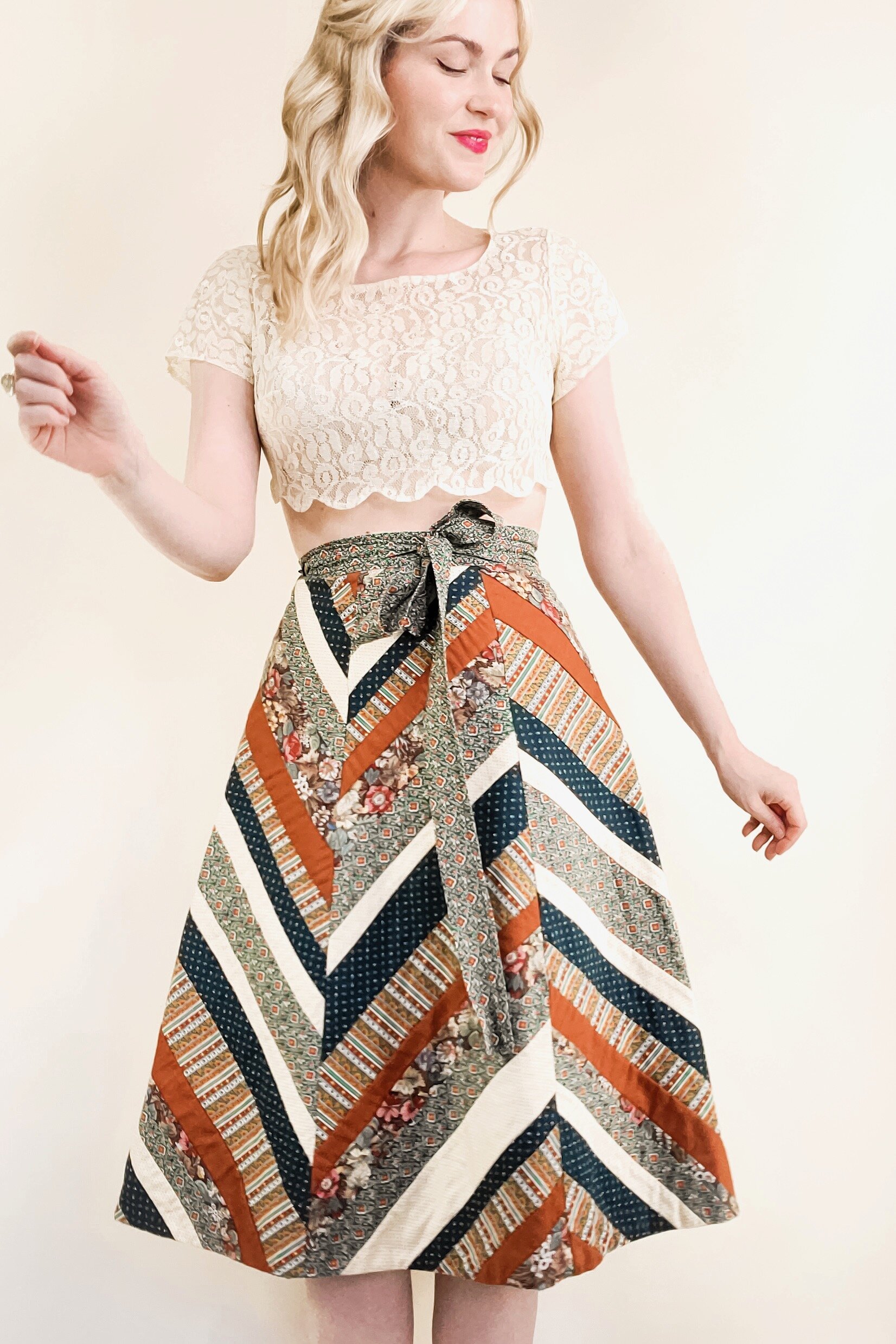 Handmade Vintage Patchwork Quilt Wrap Skirt