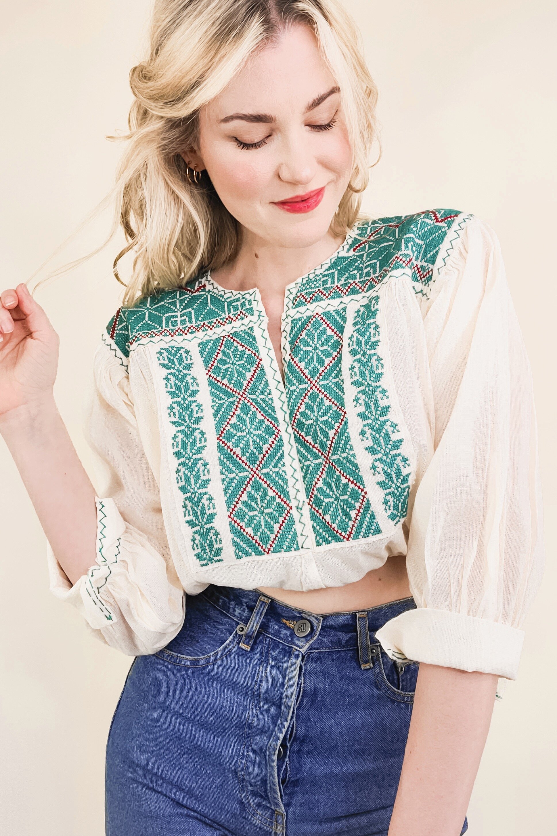 Handmade Vintage Embroidered Cotton Gauze Blouse