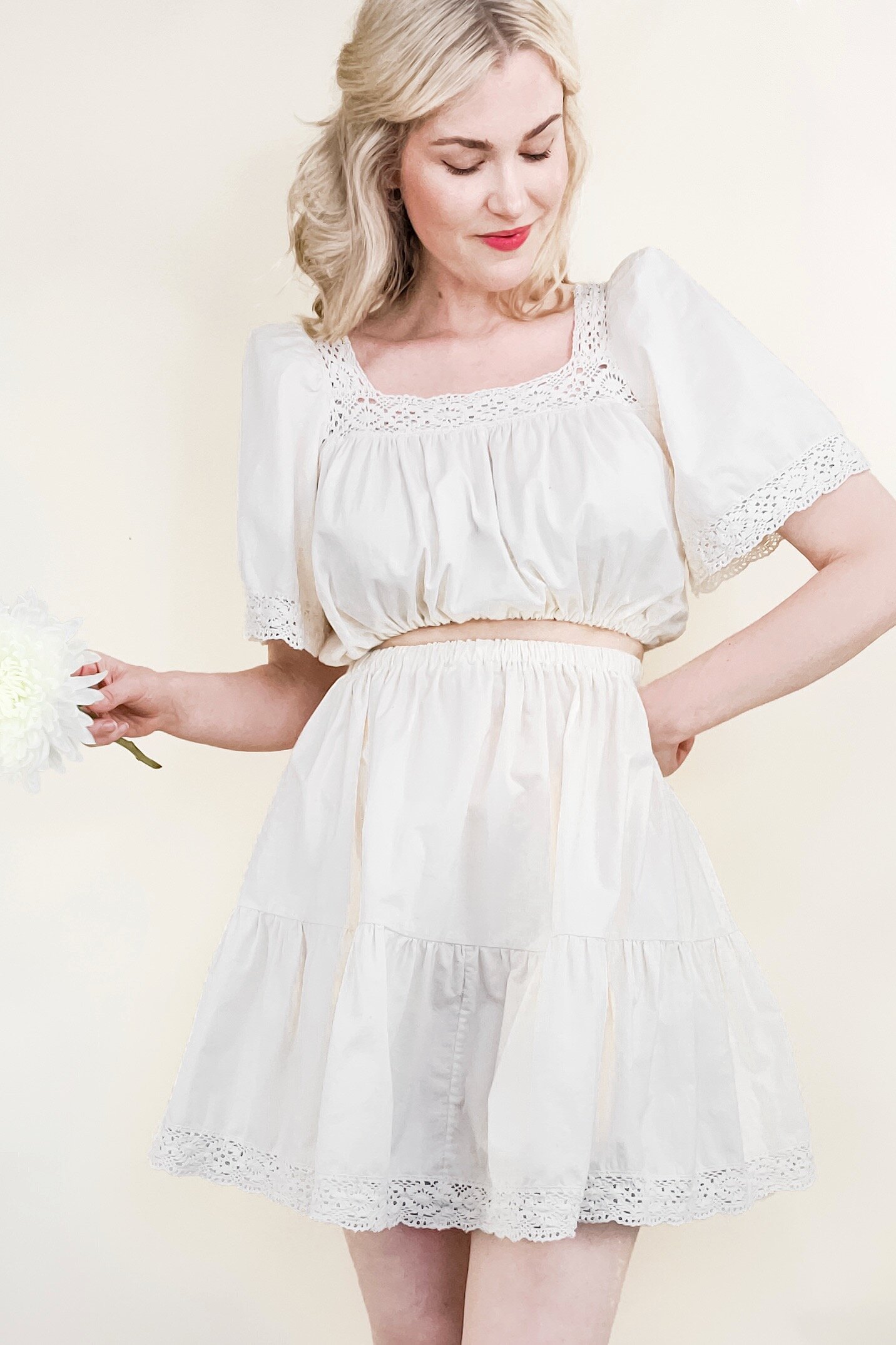 Handmade Vintage Ivory Tiered Cotton Crochet Lace Trim Set