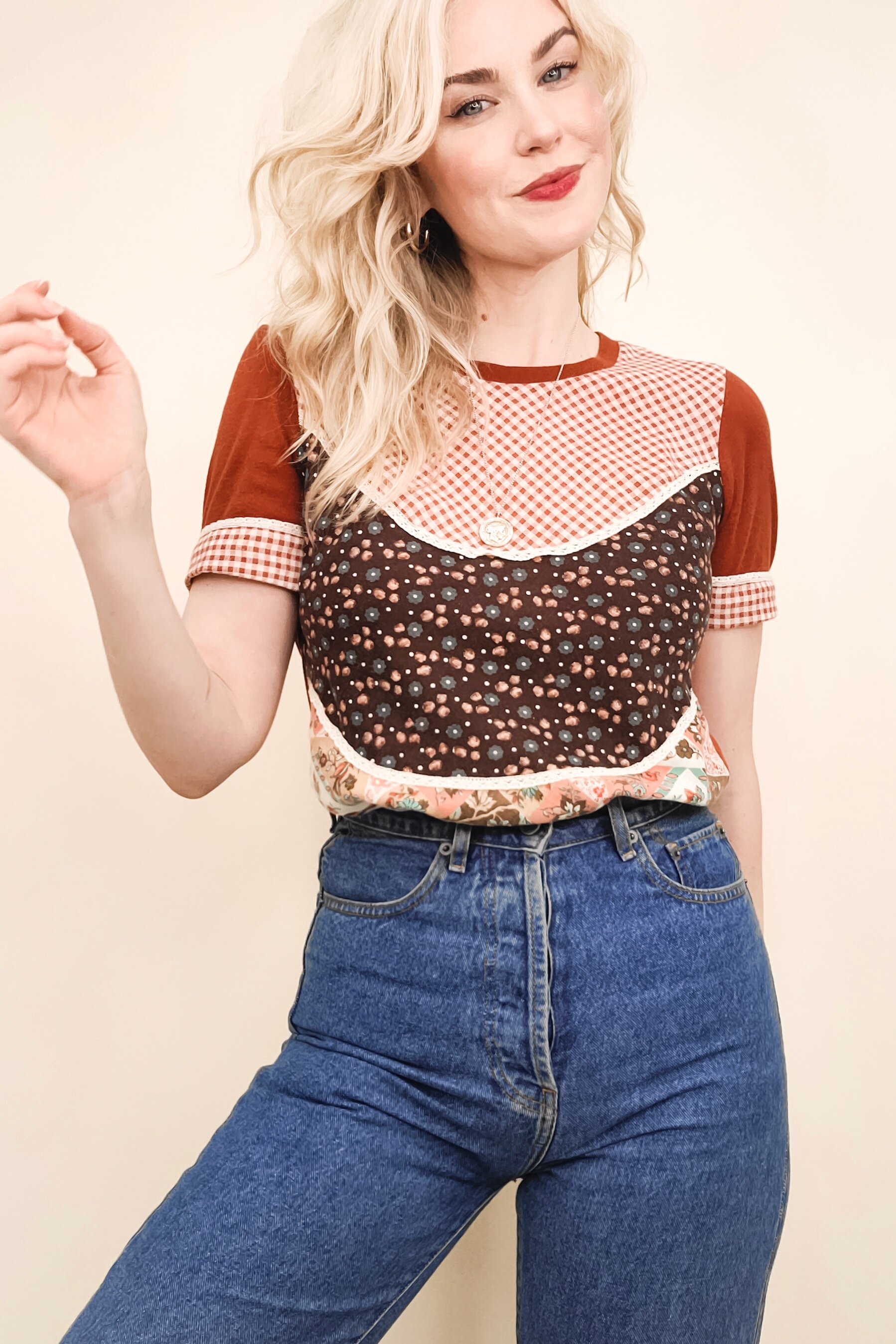 70s Red Gingham "You Babes" Tee (Size Medium)