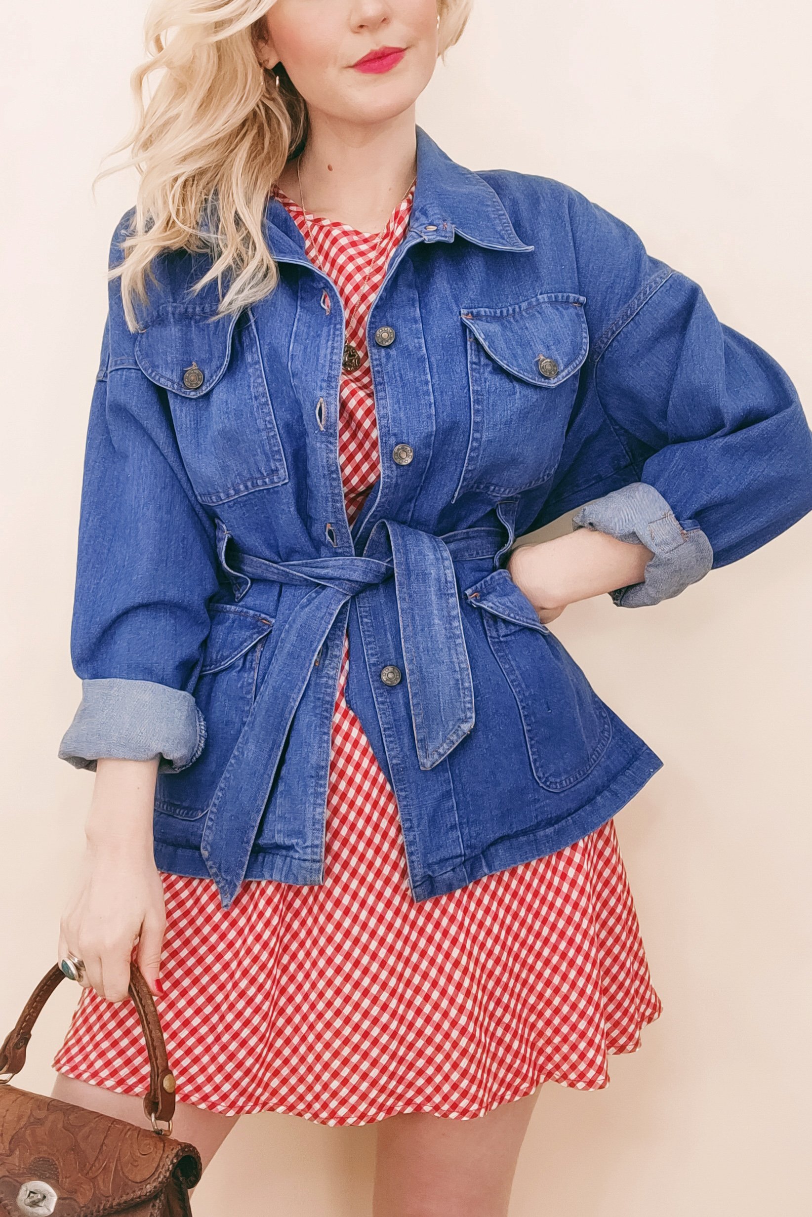 1970s Denim Tie Waist Cotton Denim Chore Jacket