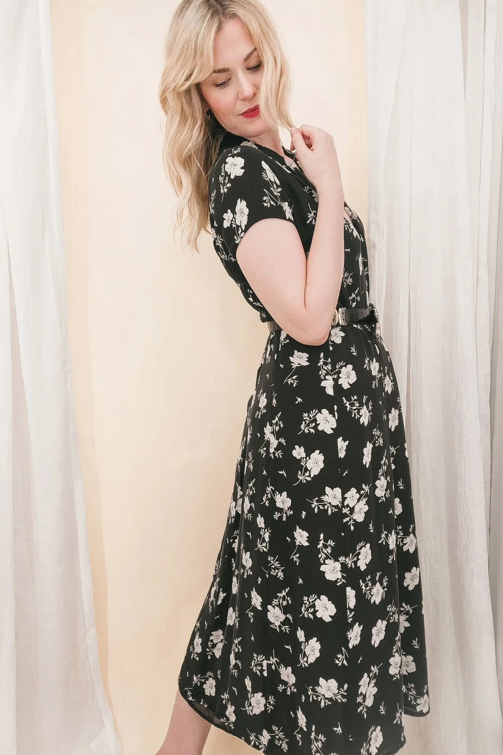 90s Black Floral Silk Ralph Lauren Button Front Dress Neutral Nirvana 90s Black Floral Silk Ralph Lauren Button Front Dress Neutral Nirvana