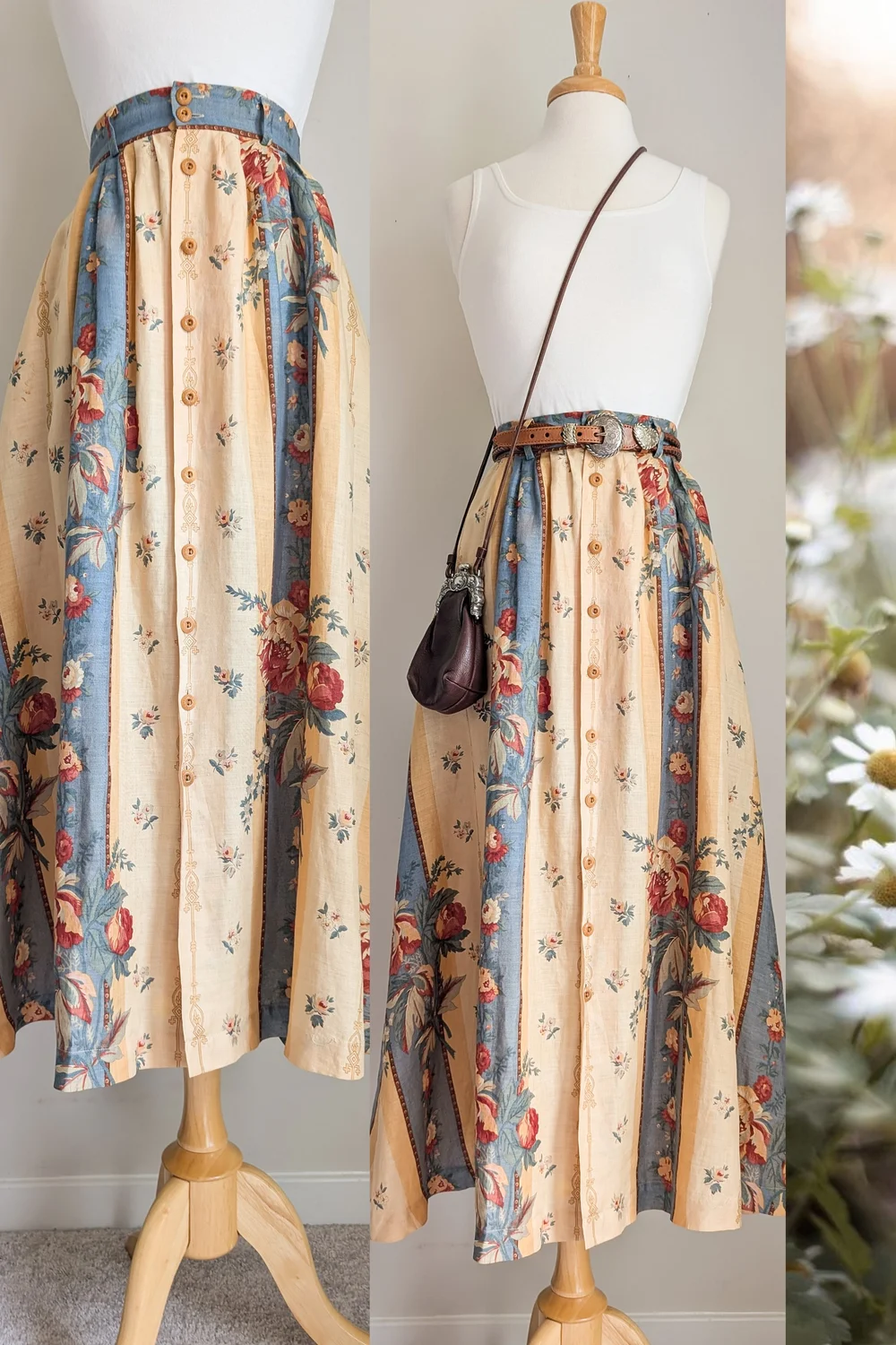90s Ralph Lauren Linen Floral High Waist Button Front Maxi
