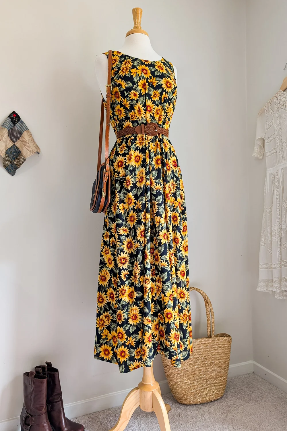 knee length dresses for ladies Black Sunflower Dress｜Mimi's House Boutique main image 0