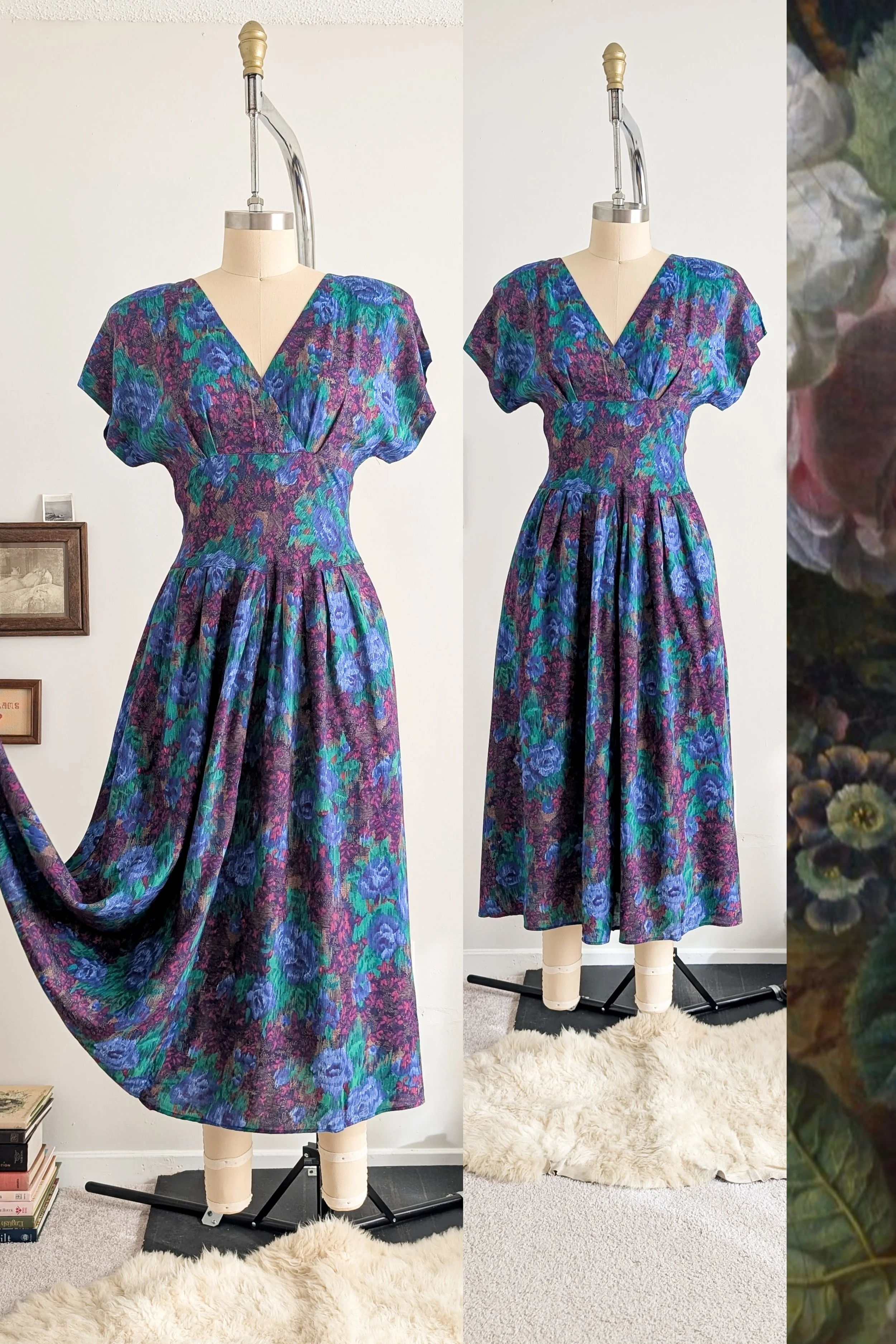 90s Floral Fit & Flare Midi Length Dress