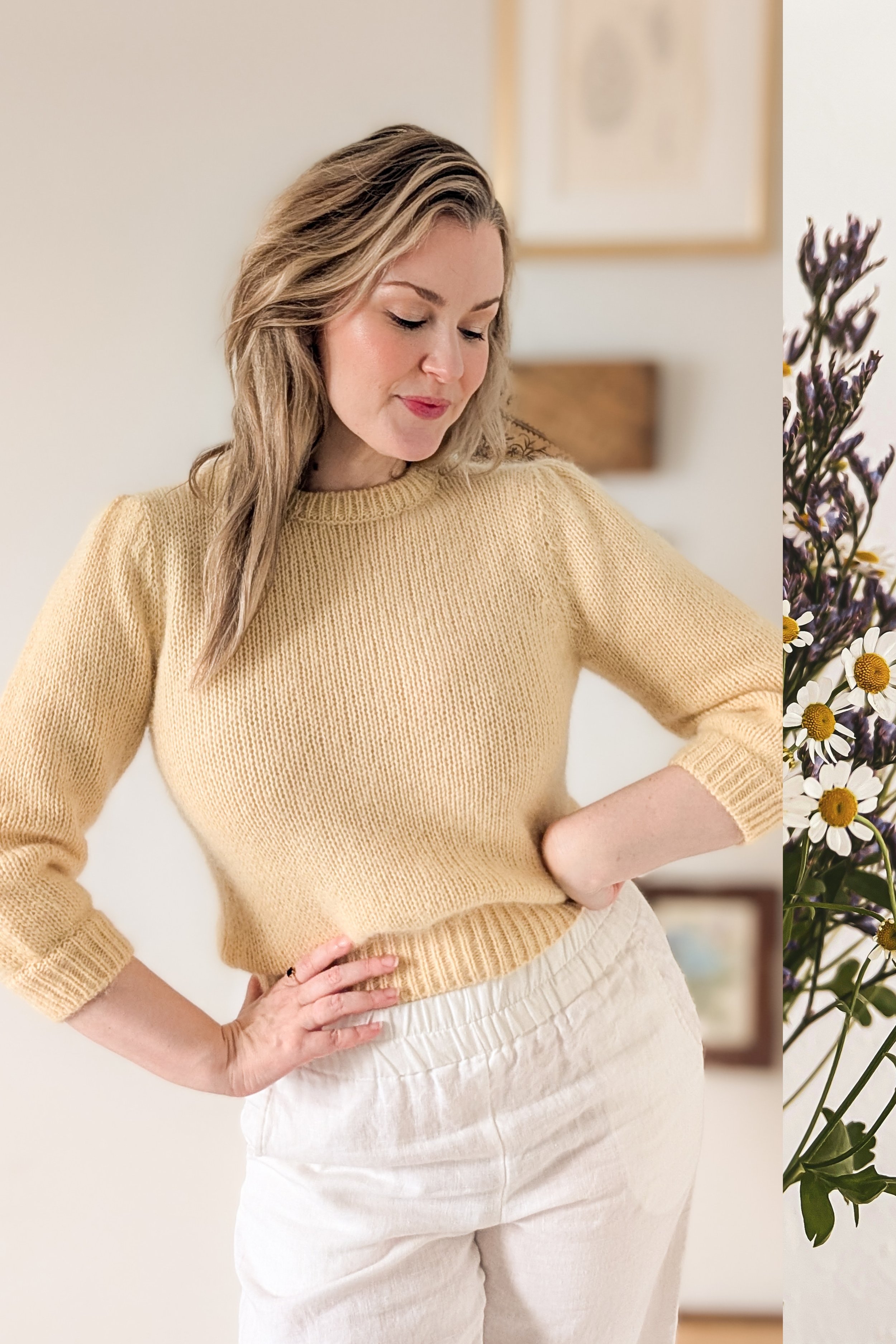 80s Butter Yellow Mohair Crew Neck Sweater