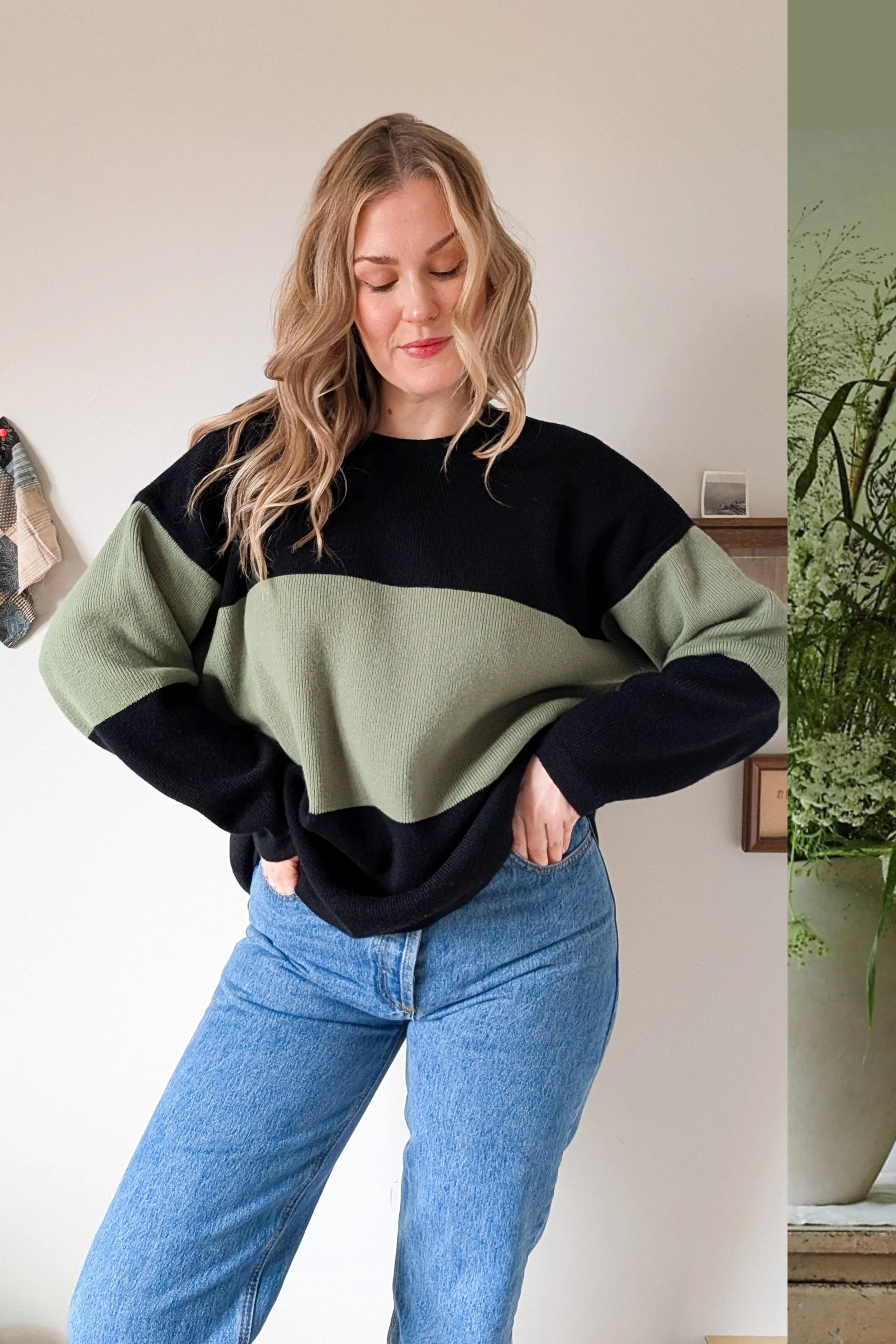 90s Black & Green Colorblocked Wool Blend Sweater