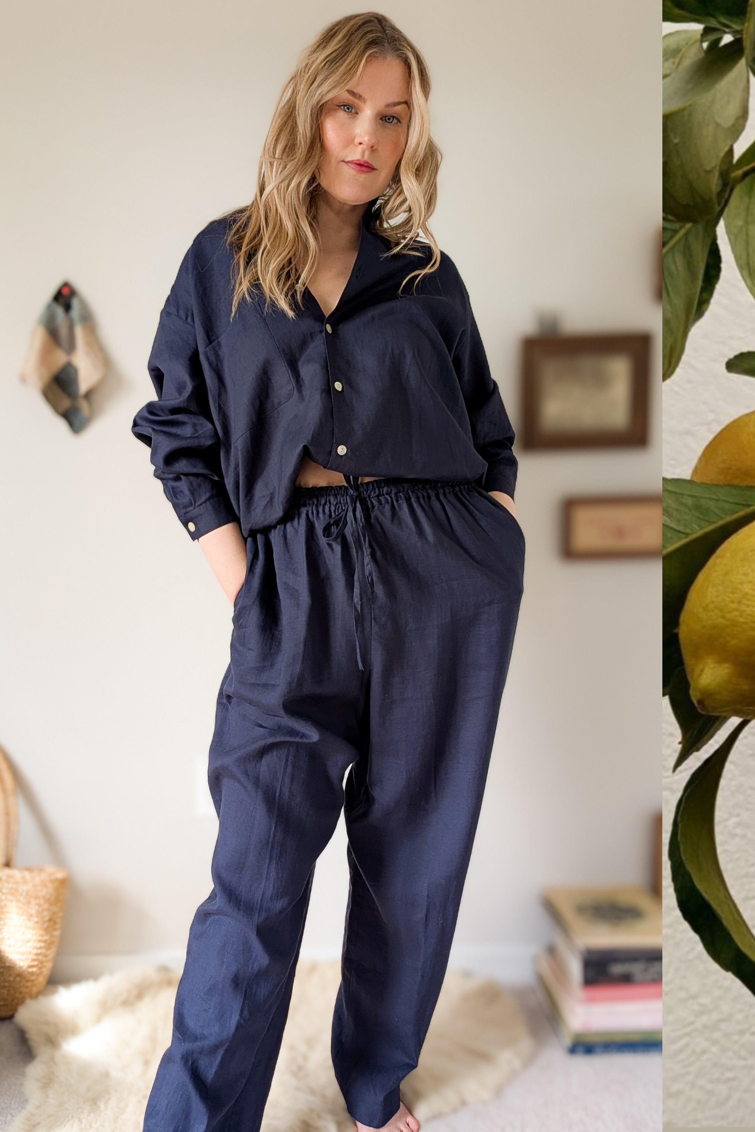90s Navy Pure Linen Matching Two Piece Set