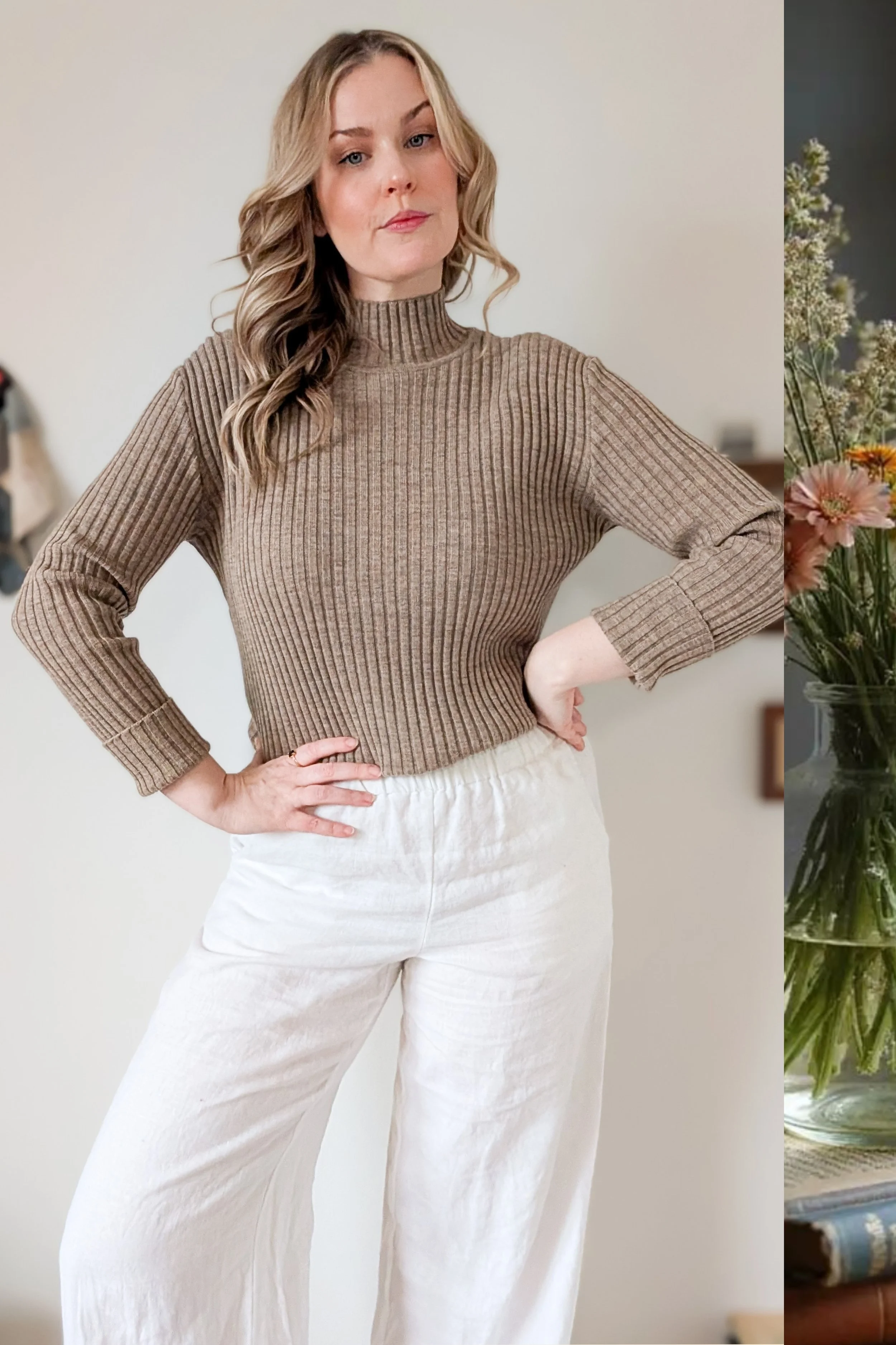 90s Ribbed Merino Wool Mock Neck Sweater