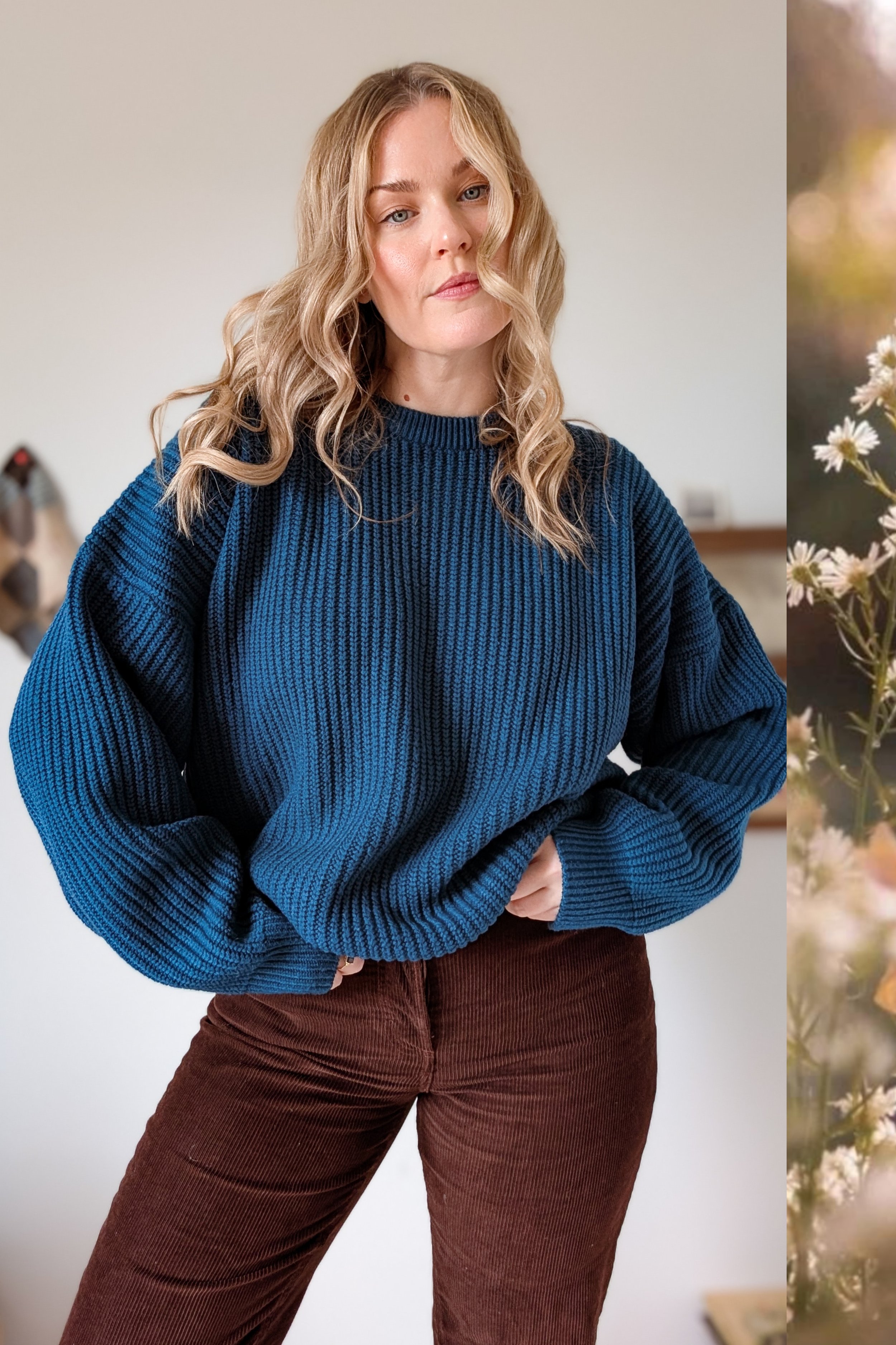 90s Teal Ribbed Crew Neck Long Sleeve Sweater