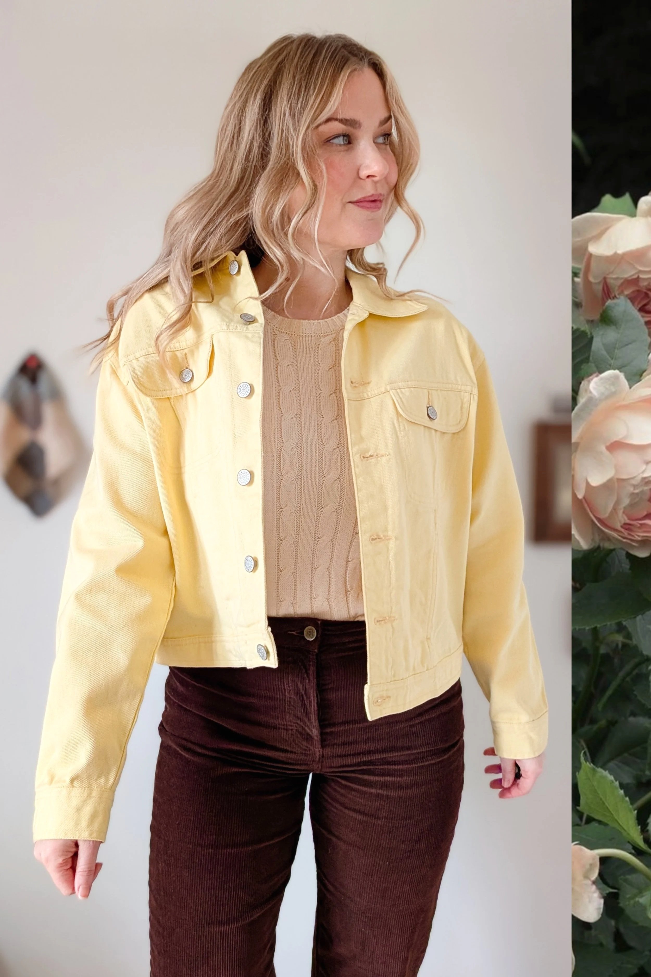 90s Bill Blass Yellow Denim Trucker Jacket