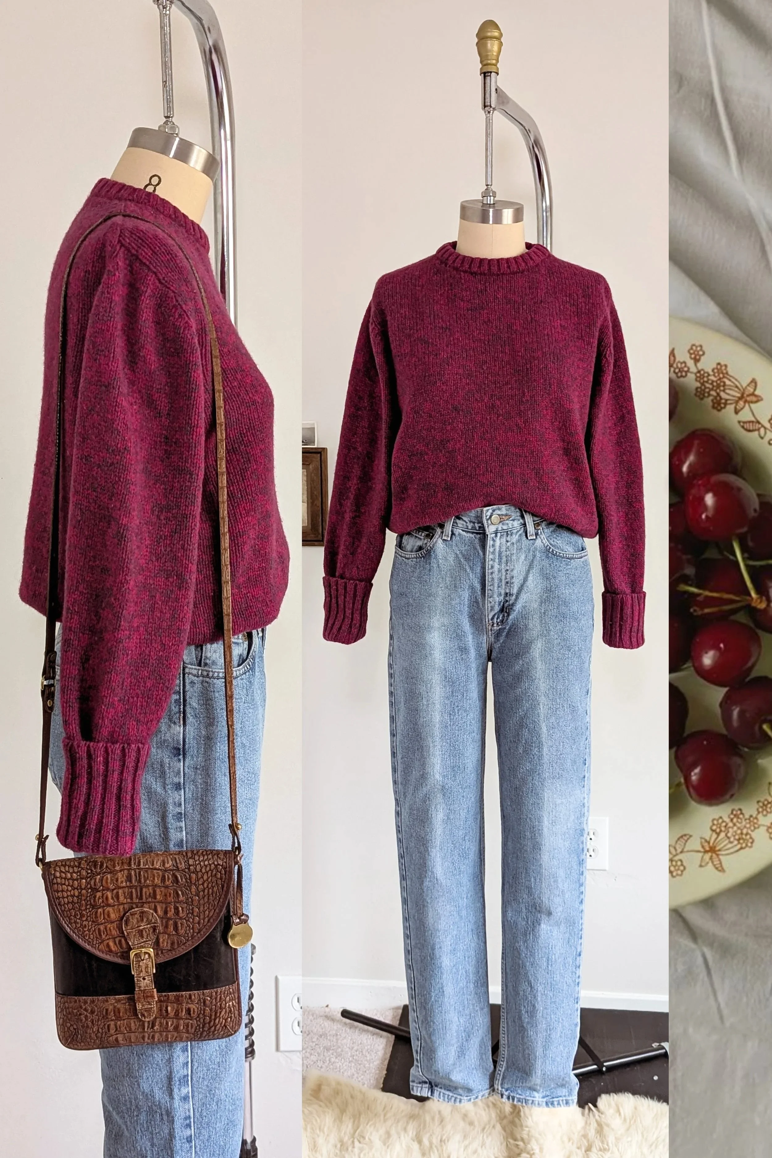 80s Heathered Raglan Crew Neck Wool Sweater