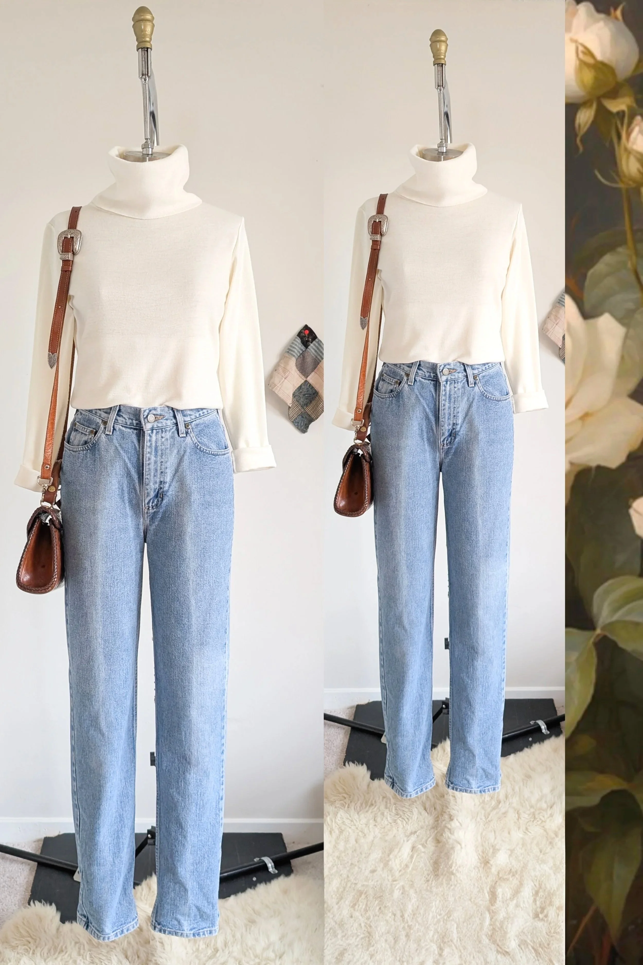 60s Ivory Wool Blend Lightweight Turtleneck Sweater