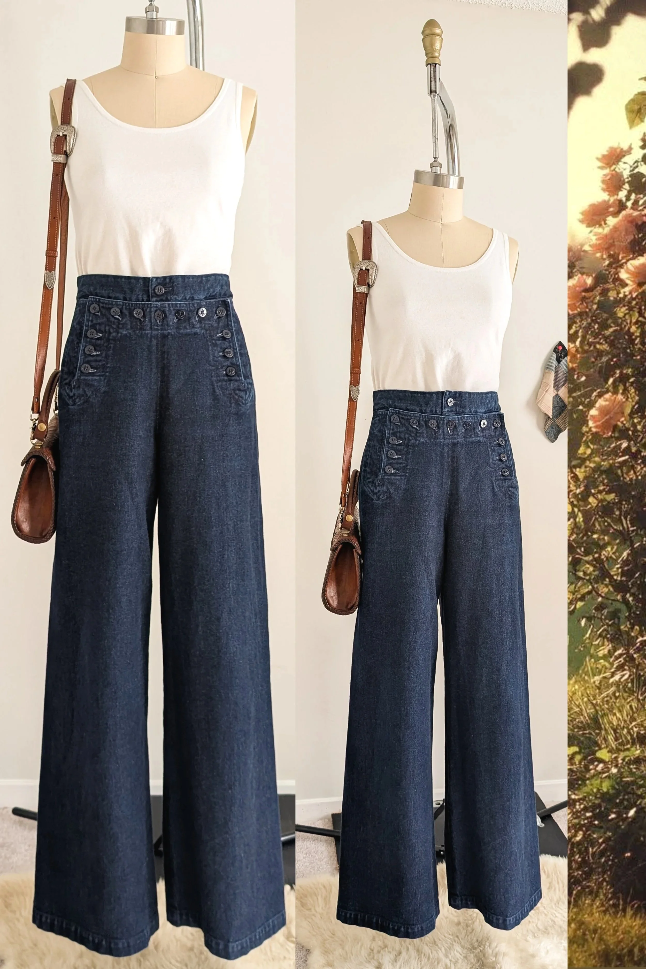 90s Ralph Lauren High Rise Wide Leg Dark Wash Sailors