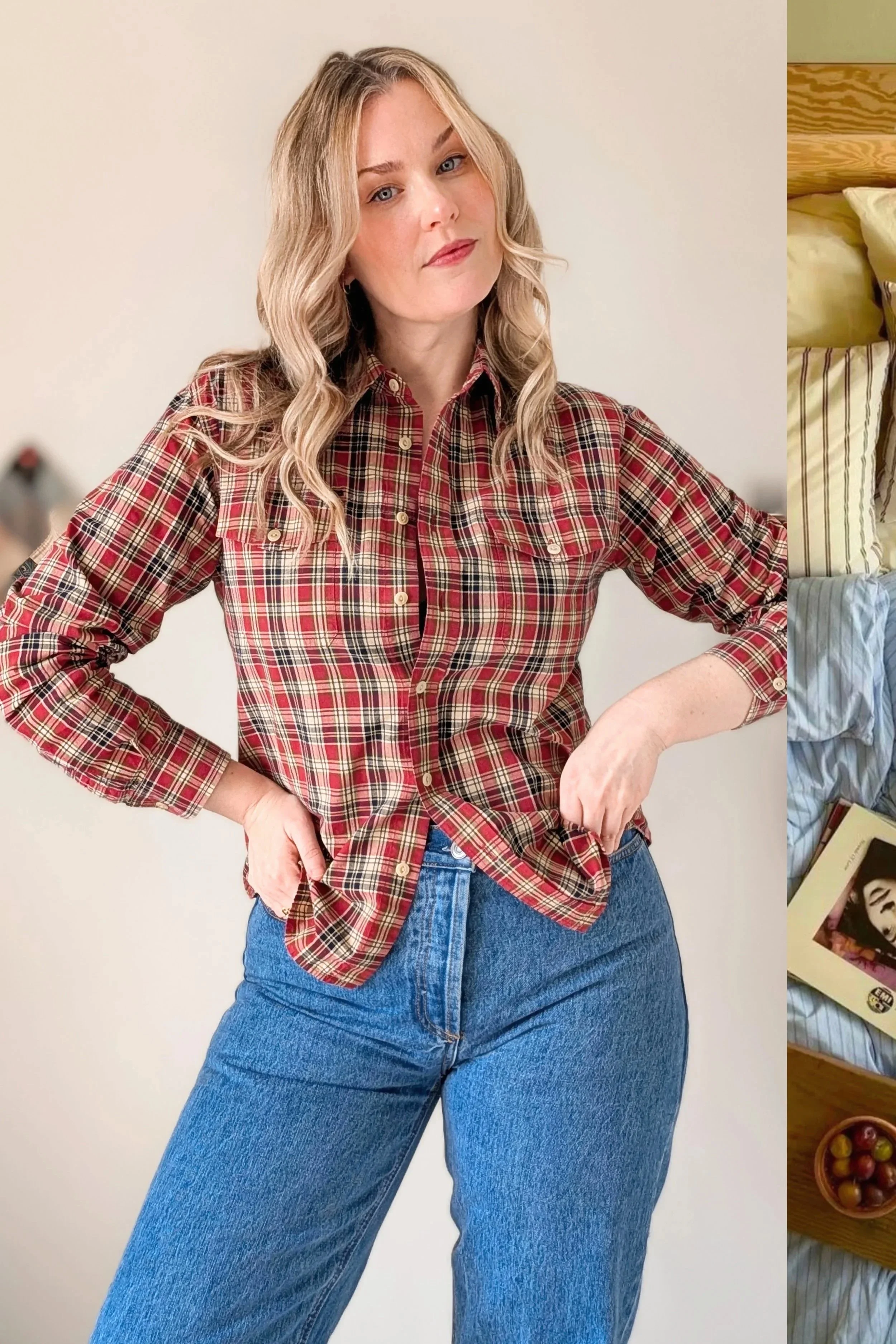 90s Ralph Lauren Cotton Plaid Button Down Blouse