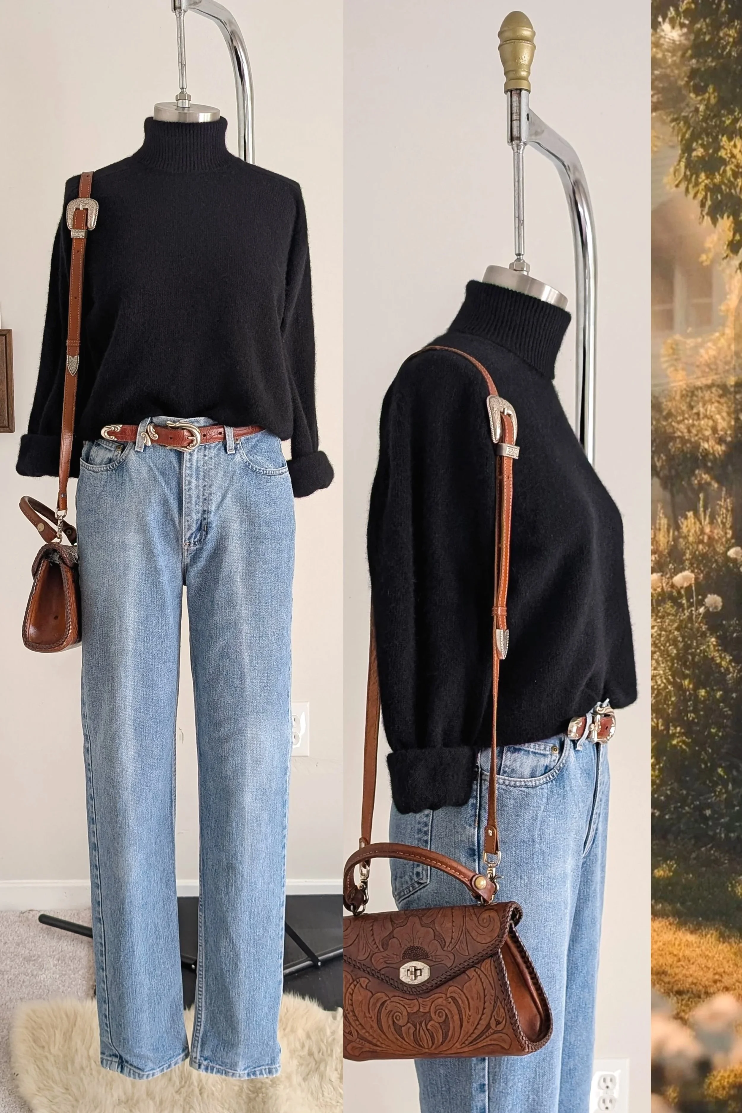 80s Black Angora Lambswool Long Sleeve Turtlenck Sweater