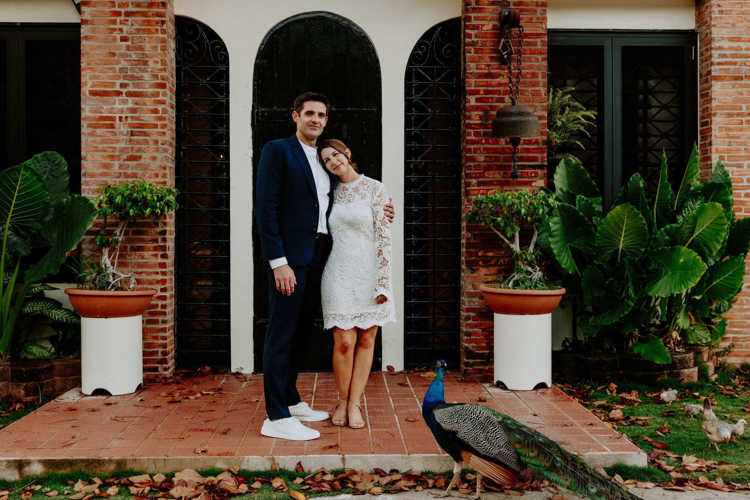 Bride and Groom in front of a colonial building in Villa Vassallo Ponce Puerto Rico