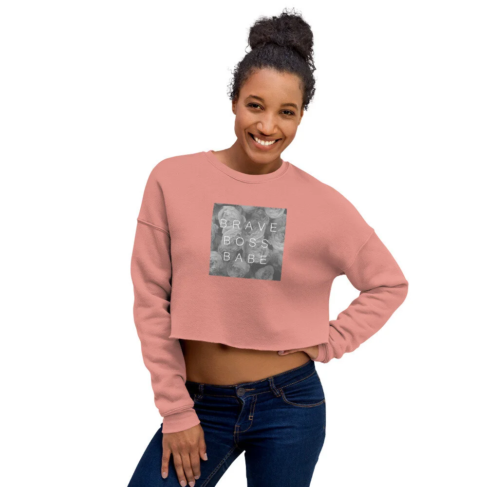 Brave Boss Babe Gray Floral Cozy Crop Sweatshirt