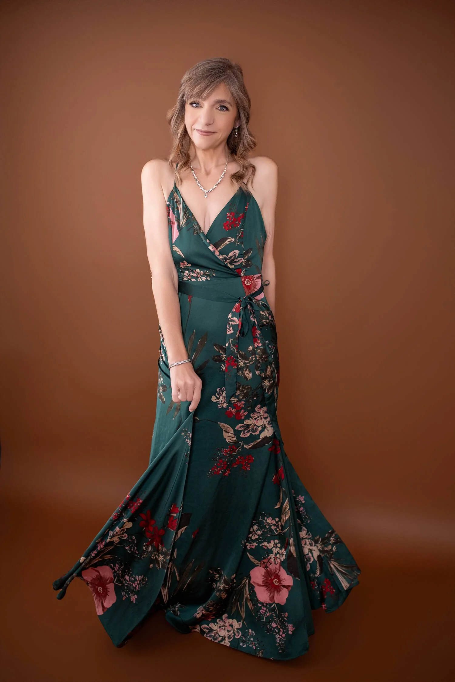 Size 0 - Silk Green and Pink Floral Gown