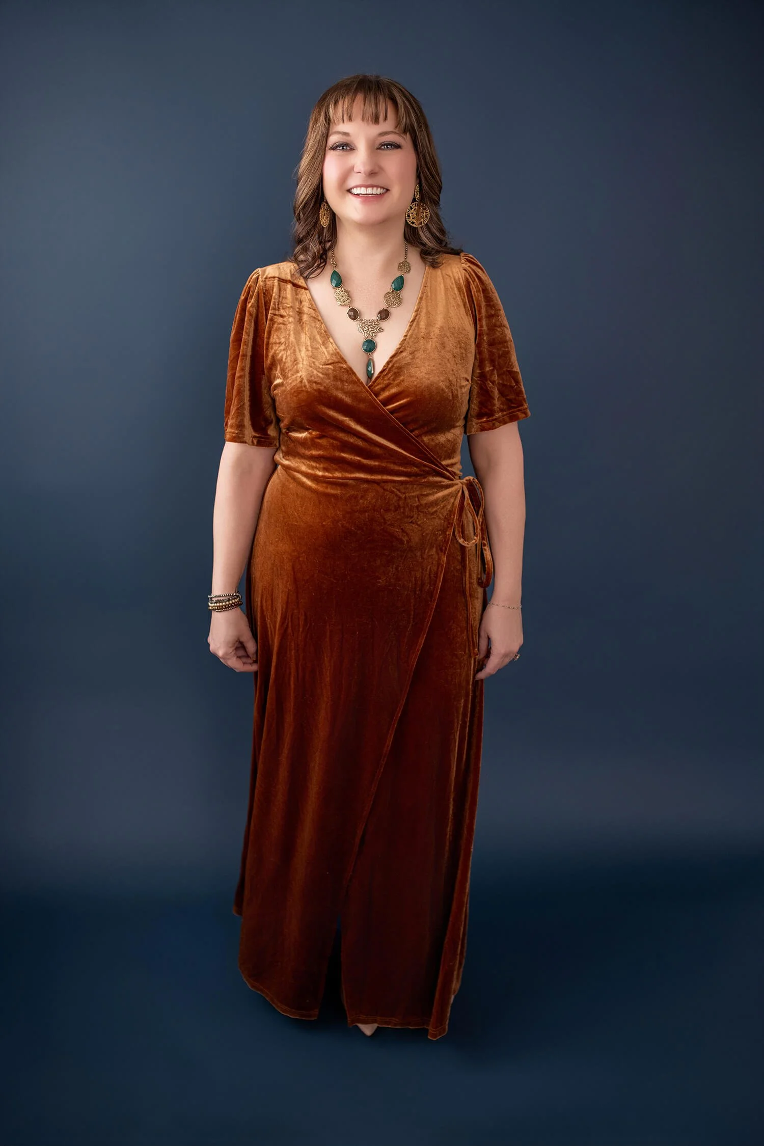 Size M - Copper Velvet Wrap Dress