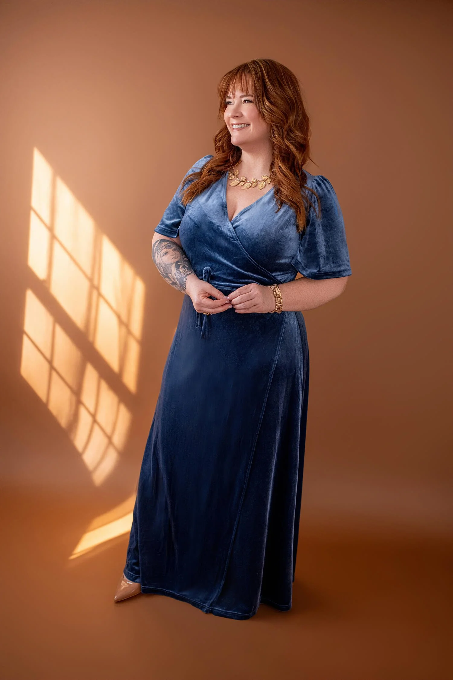 Size L - Slate Blue Velvet Wrap Dress