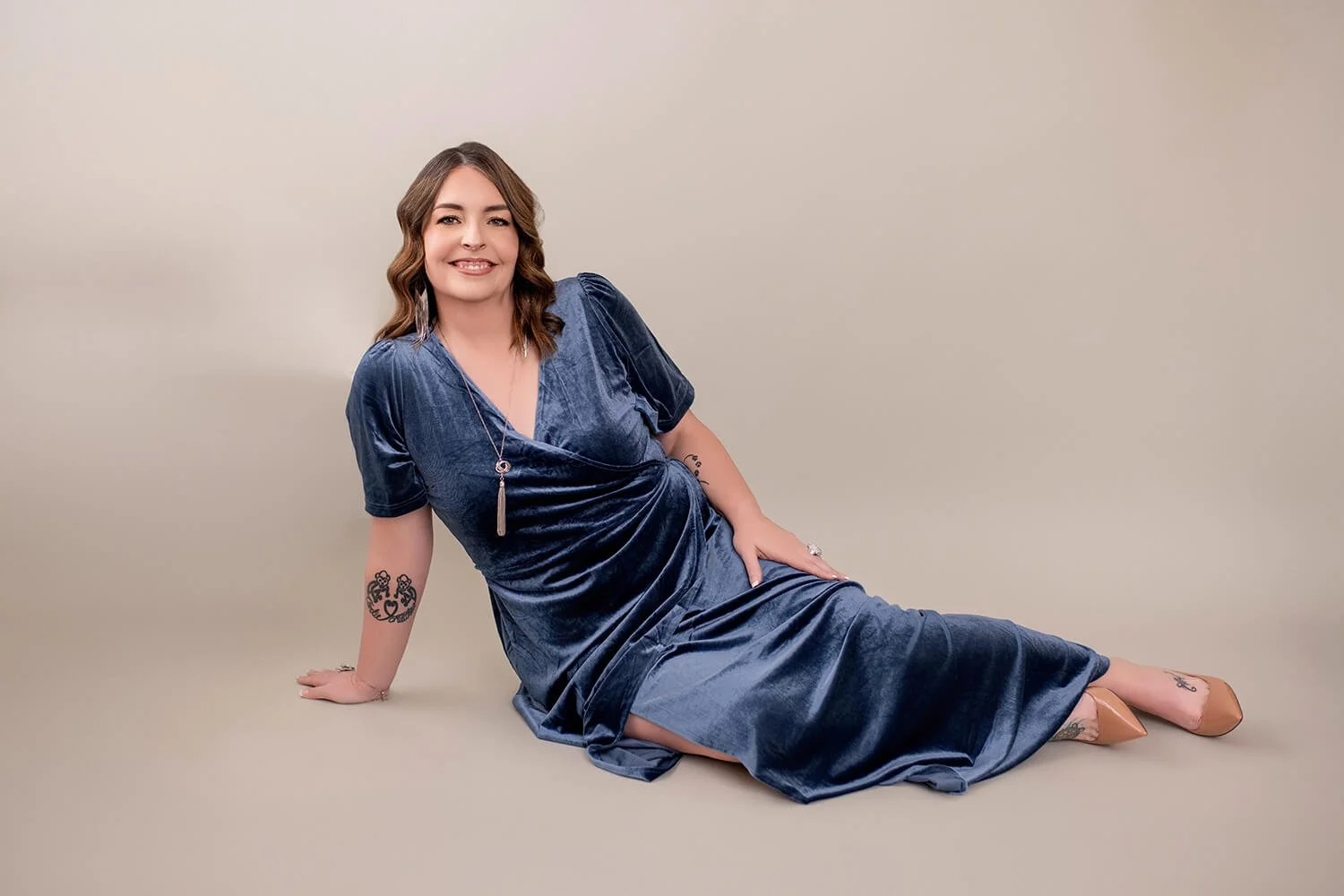 Size L - Slate Blue Velvet Wrap Dress