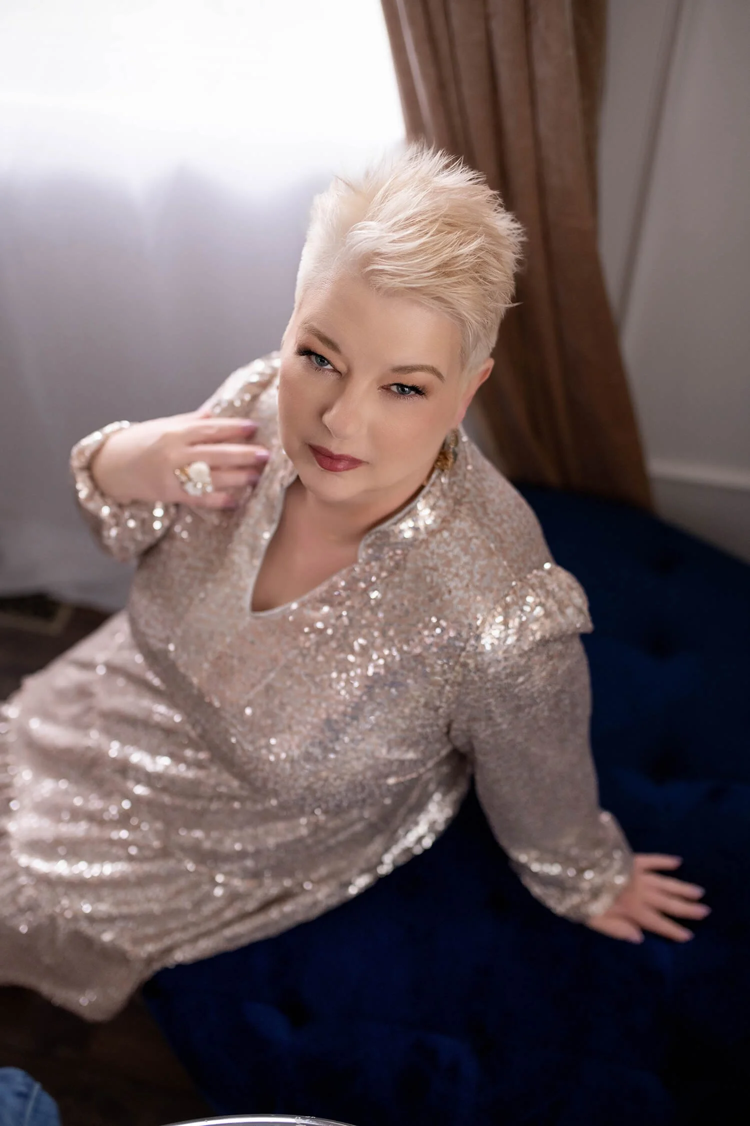 Size PL - Champagne Sparkle Long Sleeve Cocktail Dress