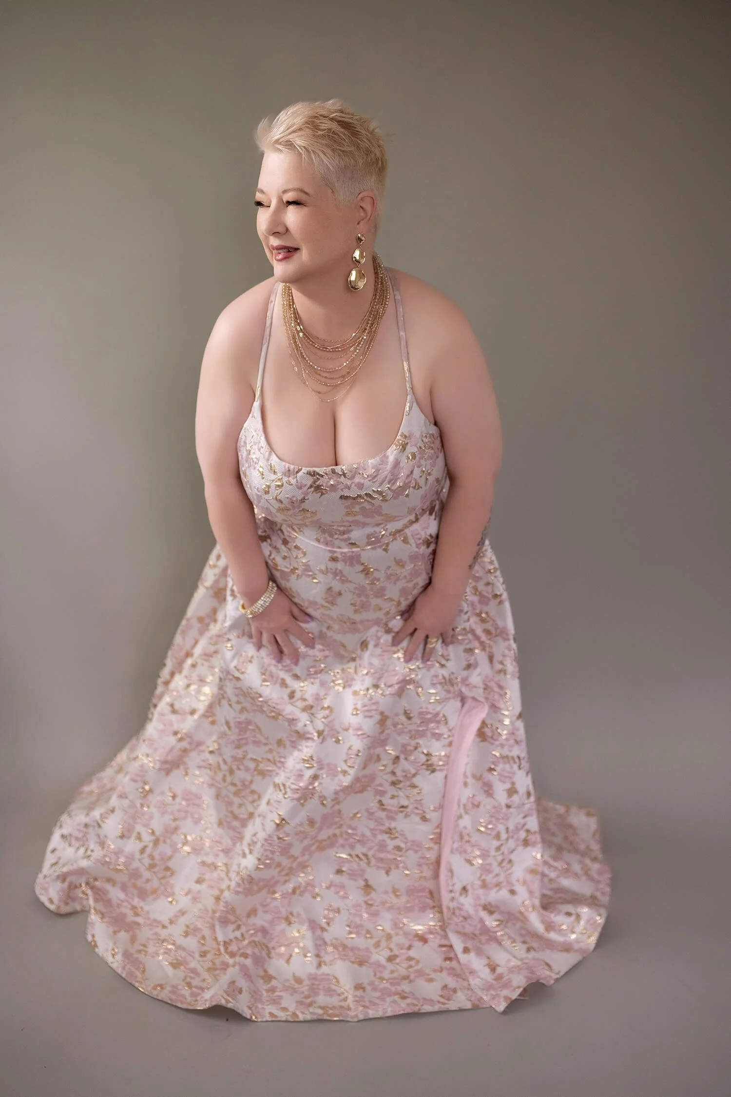 Size 18 - Ivory and Pink and Gold Ballgown