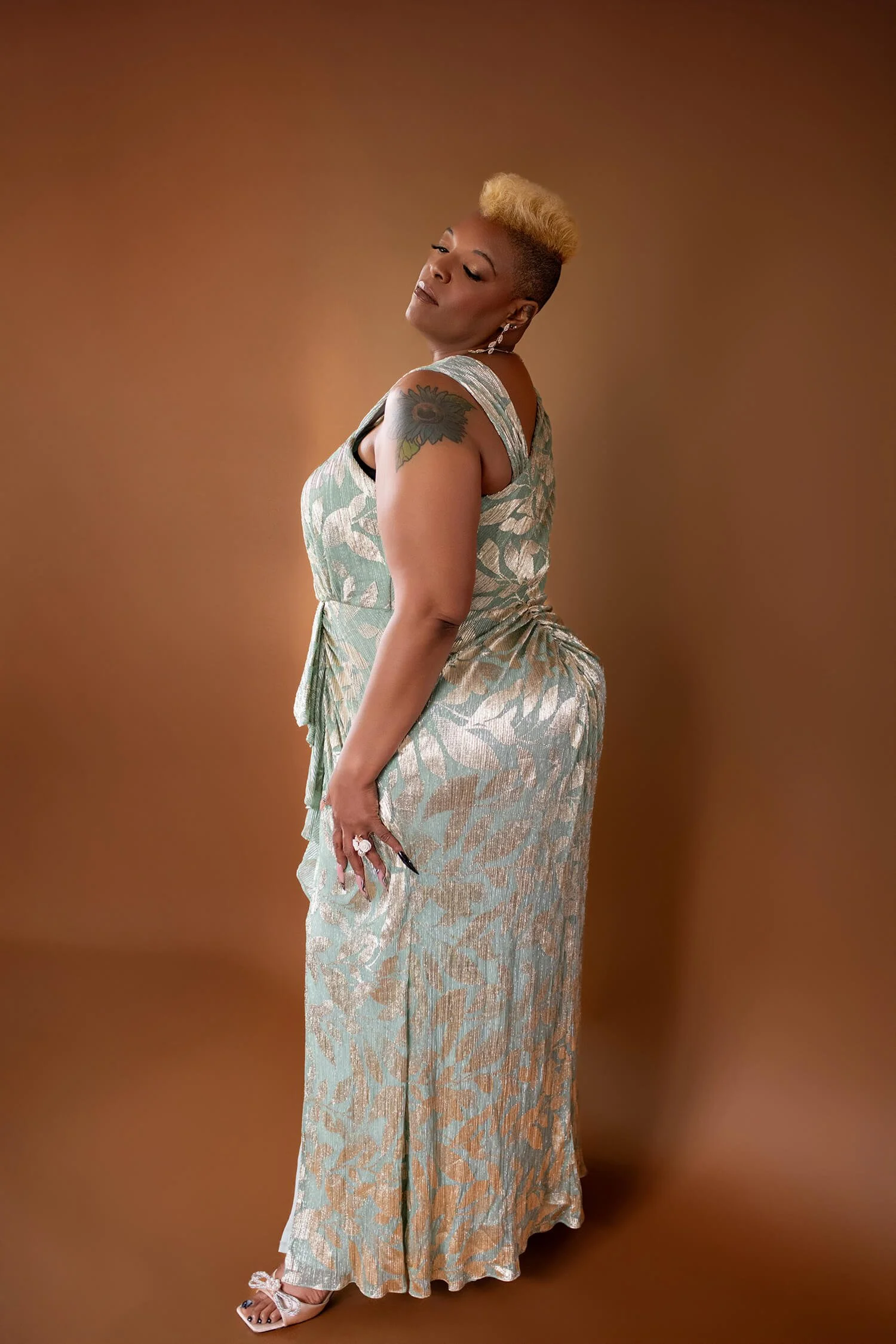 Size 18 - Sage and Gold Leaf Evening Gown