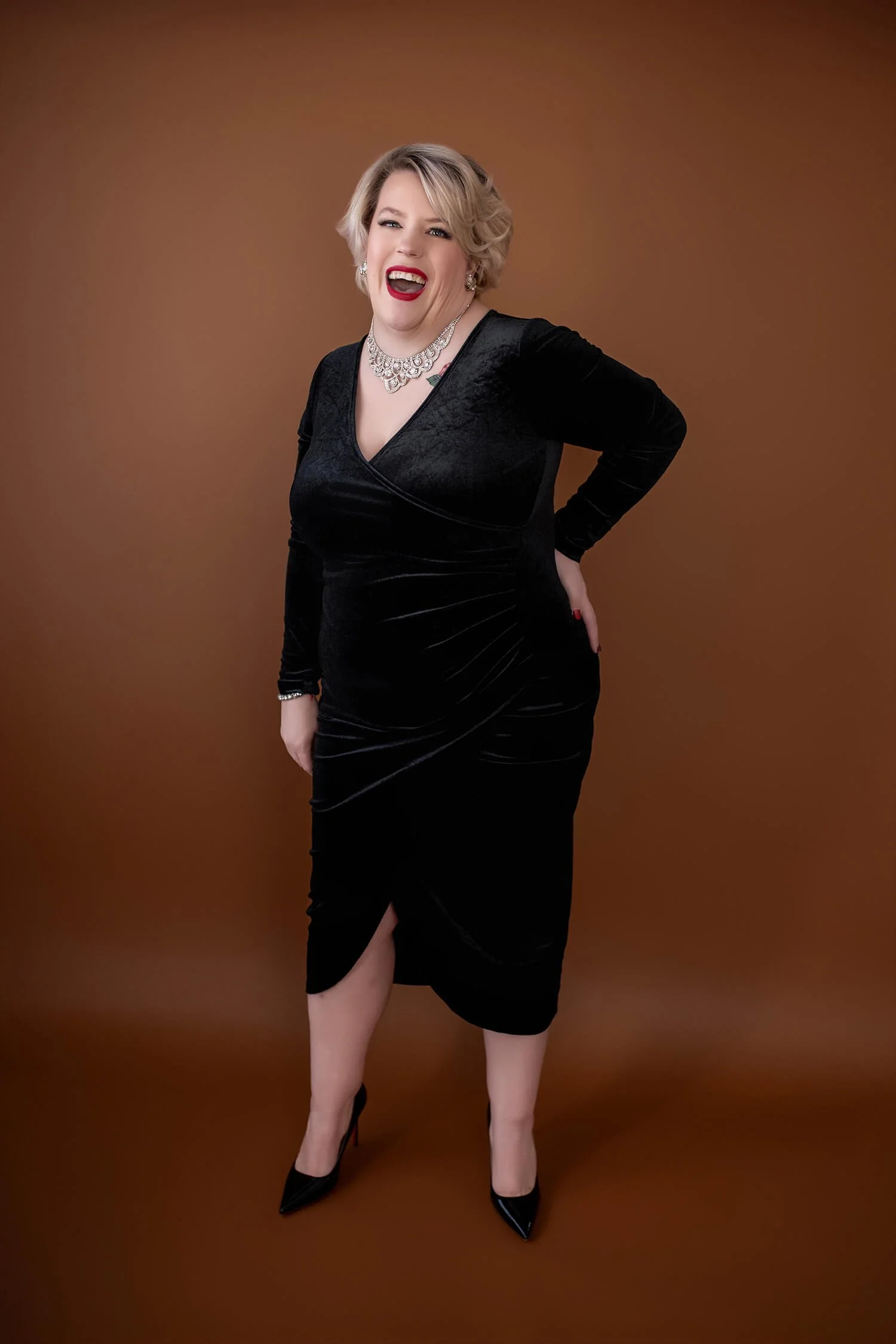Size XL - Black Velvet Plunge Cocktail Dress