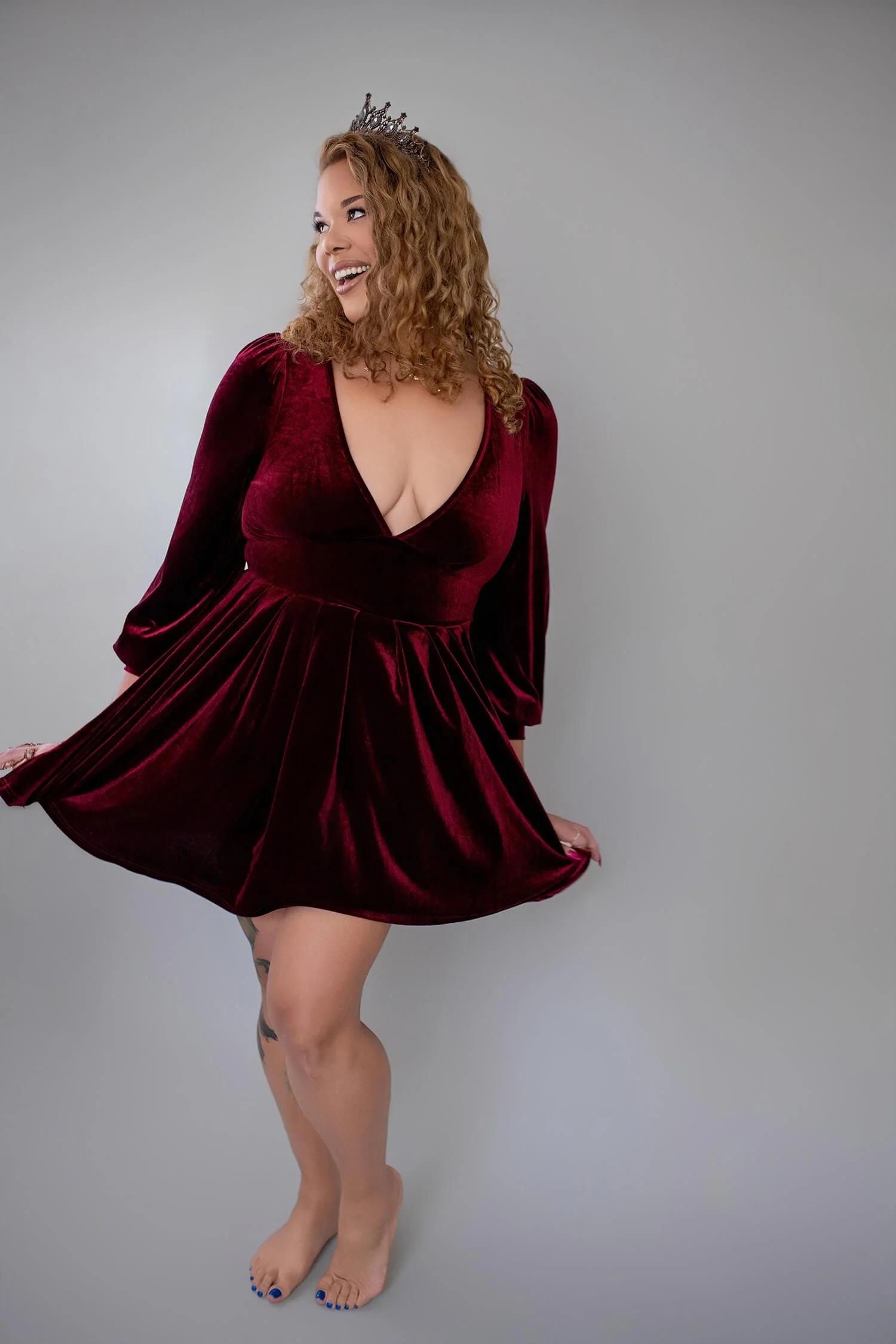Size XL - Merlot Velvet Skater Swing Dress