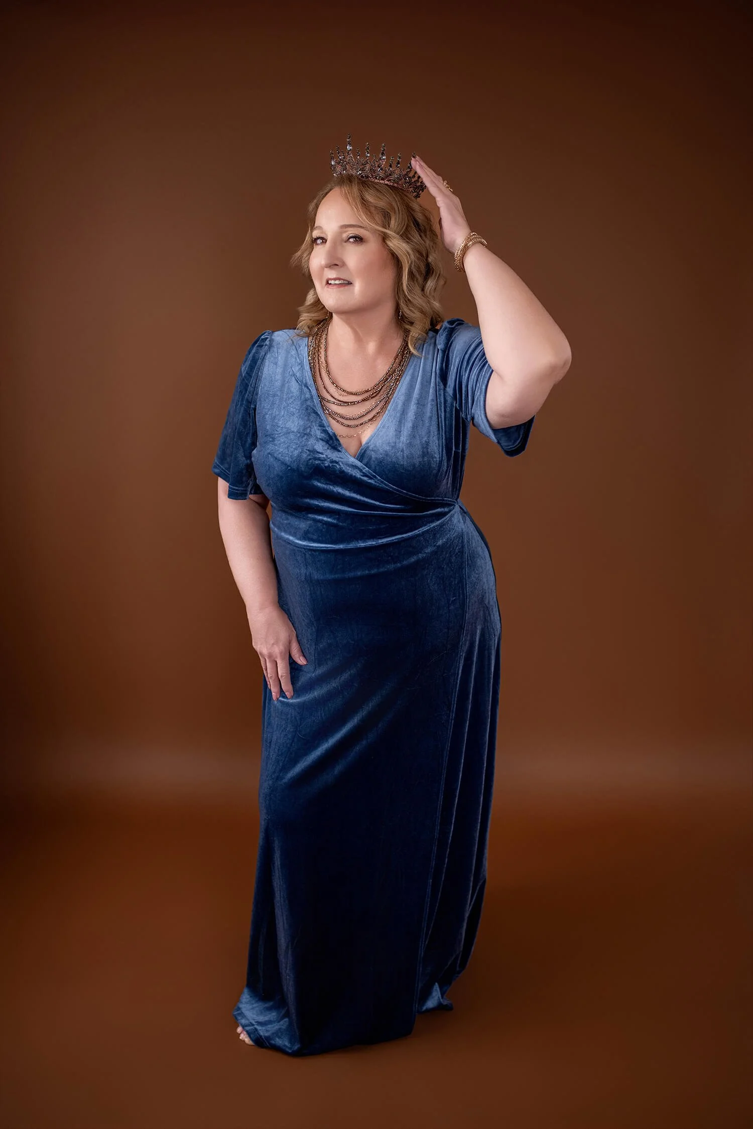 Size L - Denim Blue Velvet Wrap Dress