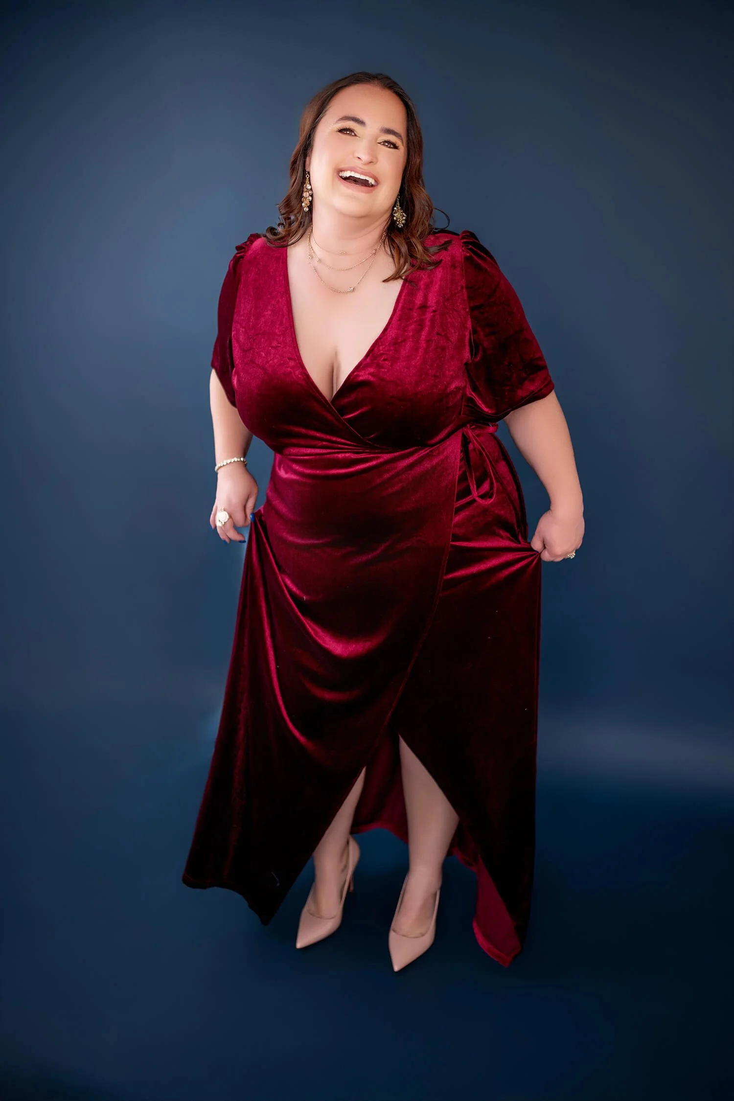 Size L - Merlot Velvet Wrap Dress