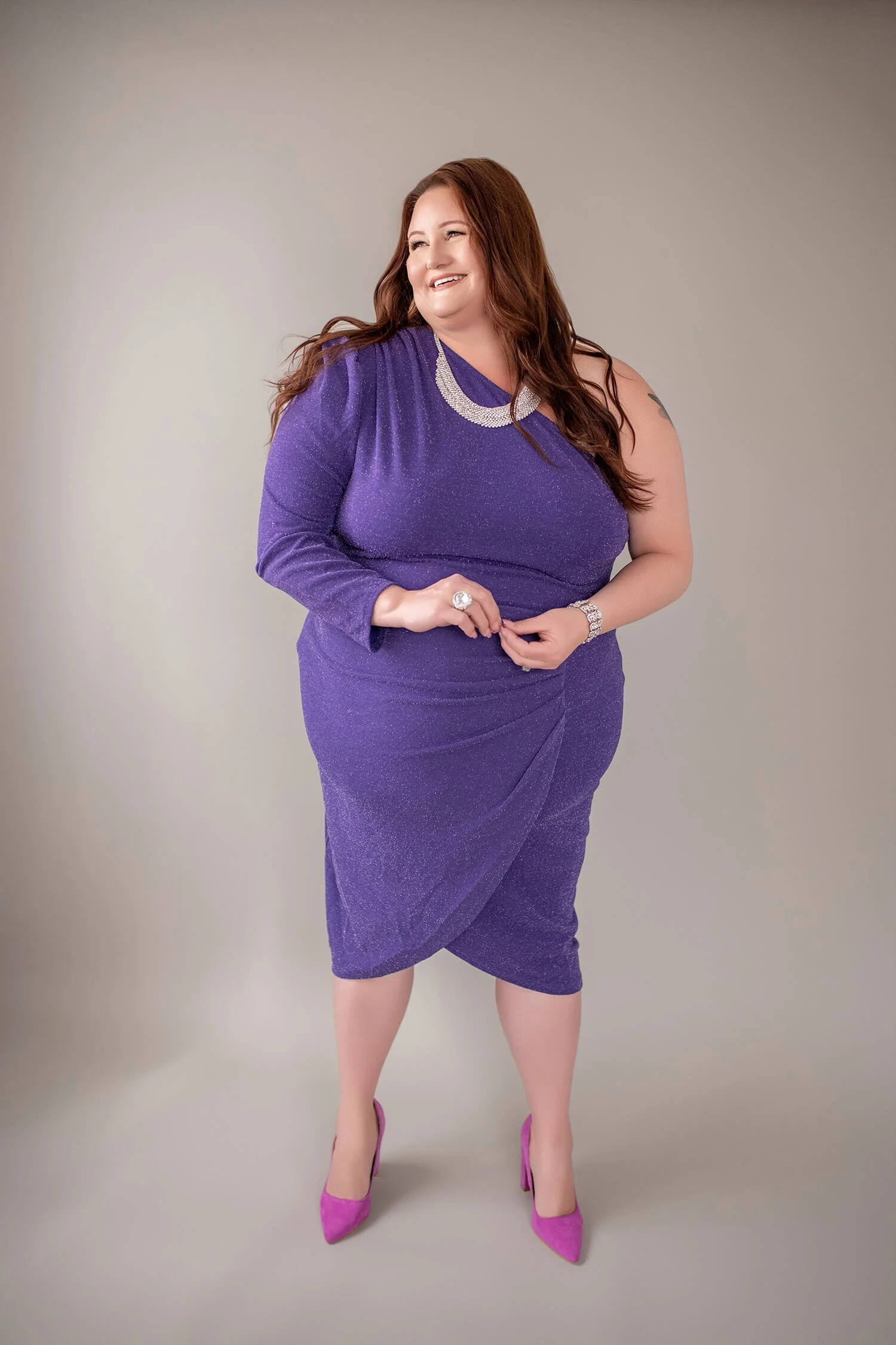 Size XXXL - Asymmetrical Sparkle Dress in Violet