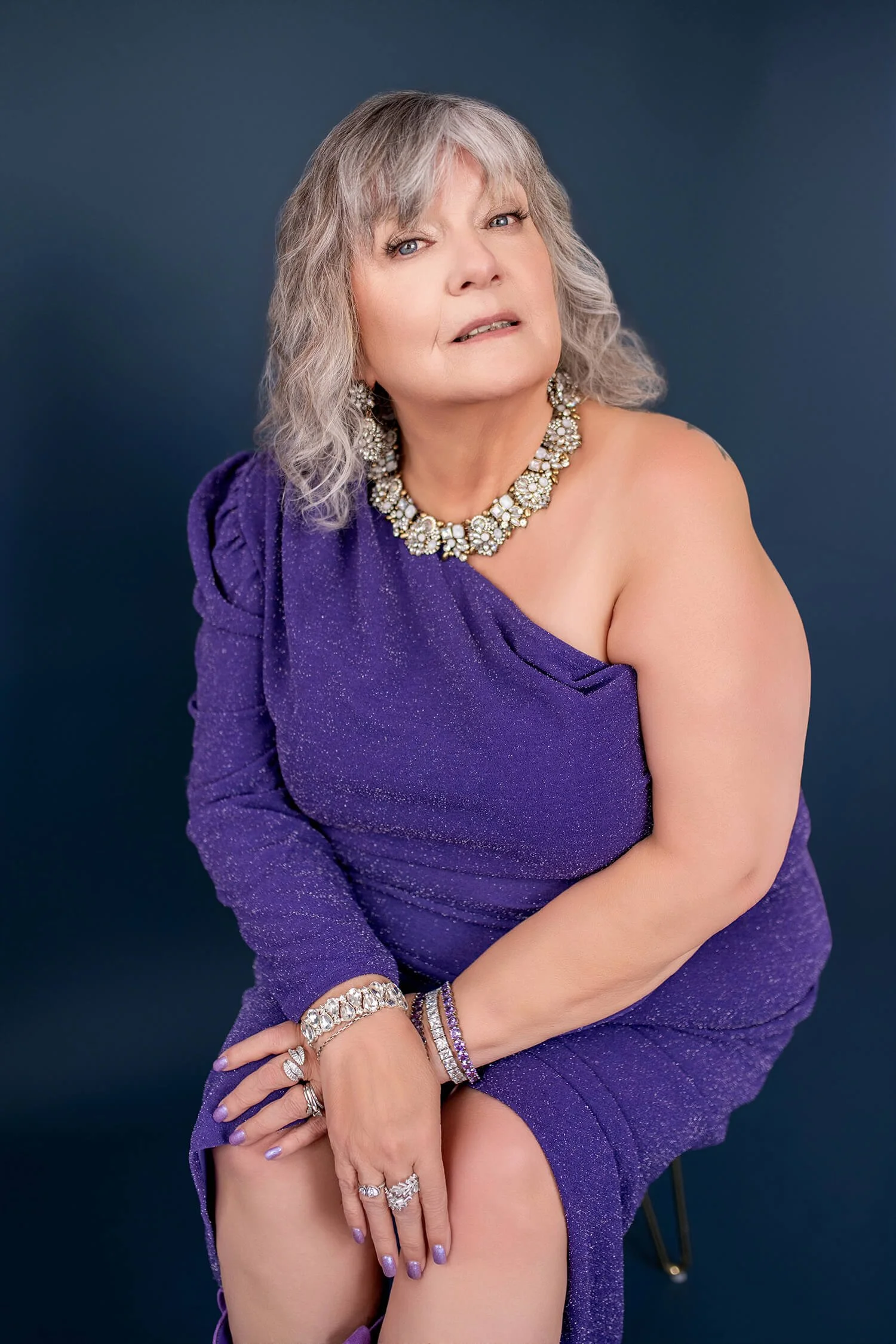 Size XXXL - Asymmetrical Sparkle Dress in Violet