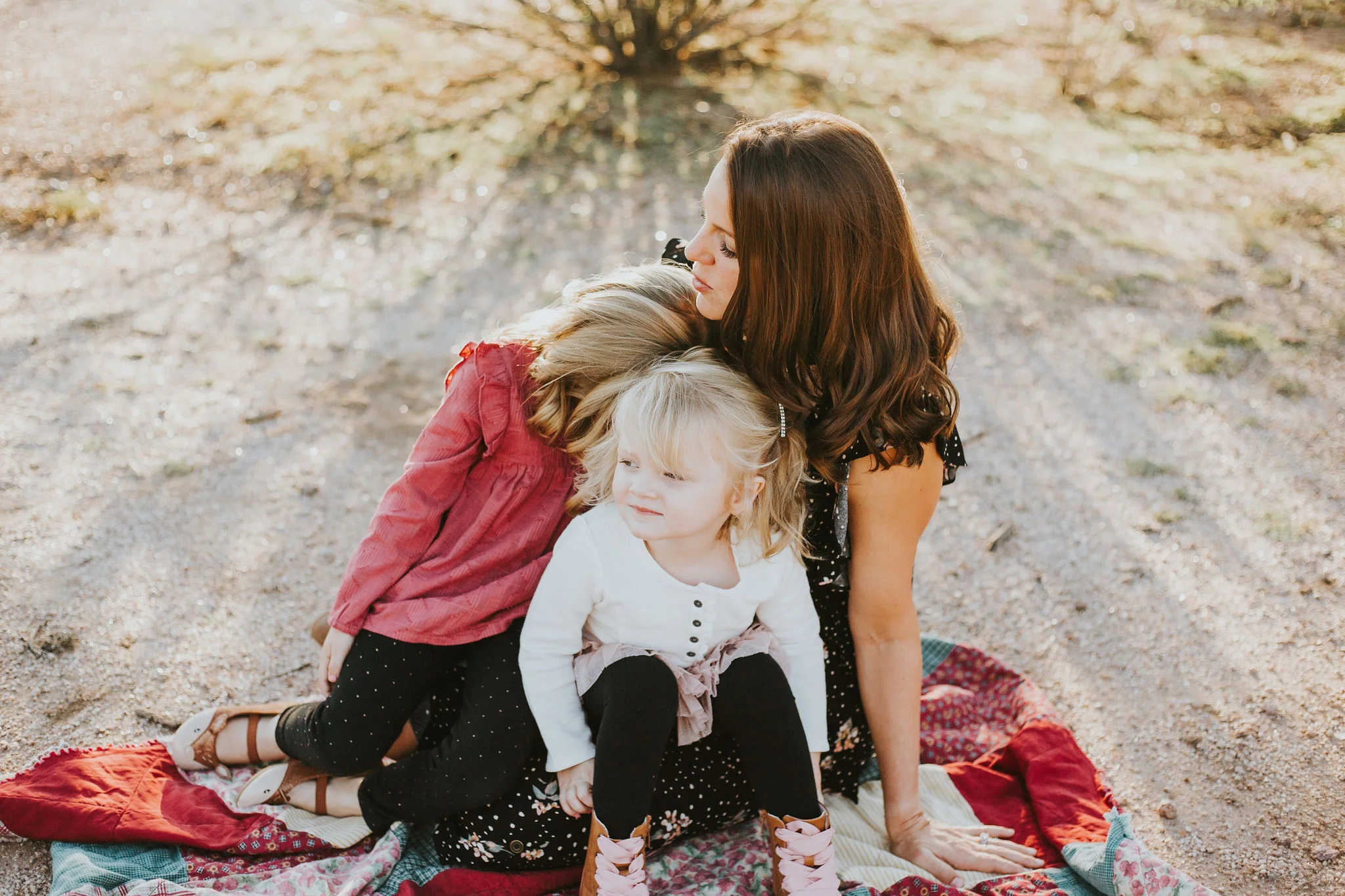 Mother & Daughters portrait | Natural light desert lifestyle family photography session | Lost Dutchman Mesa Arizona