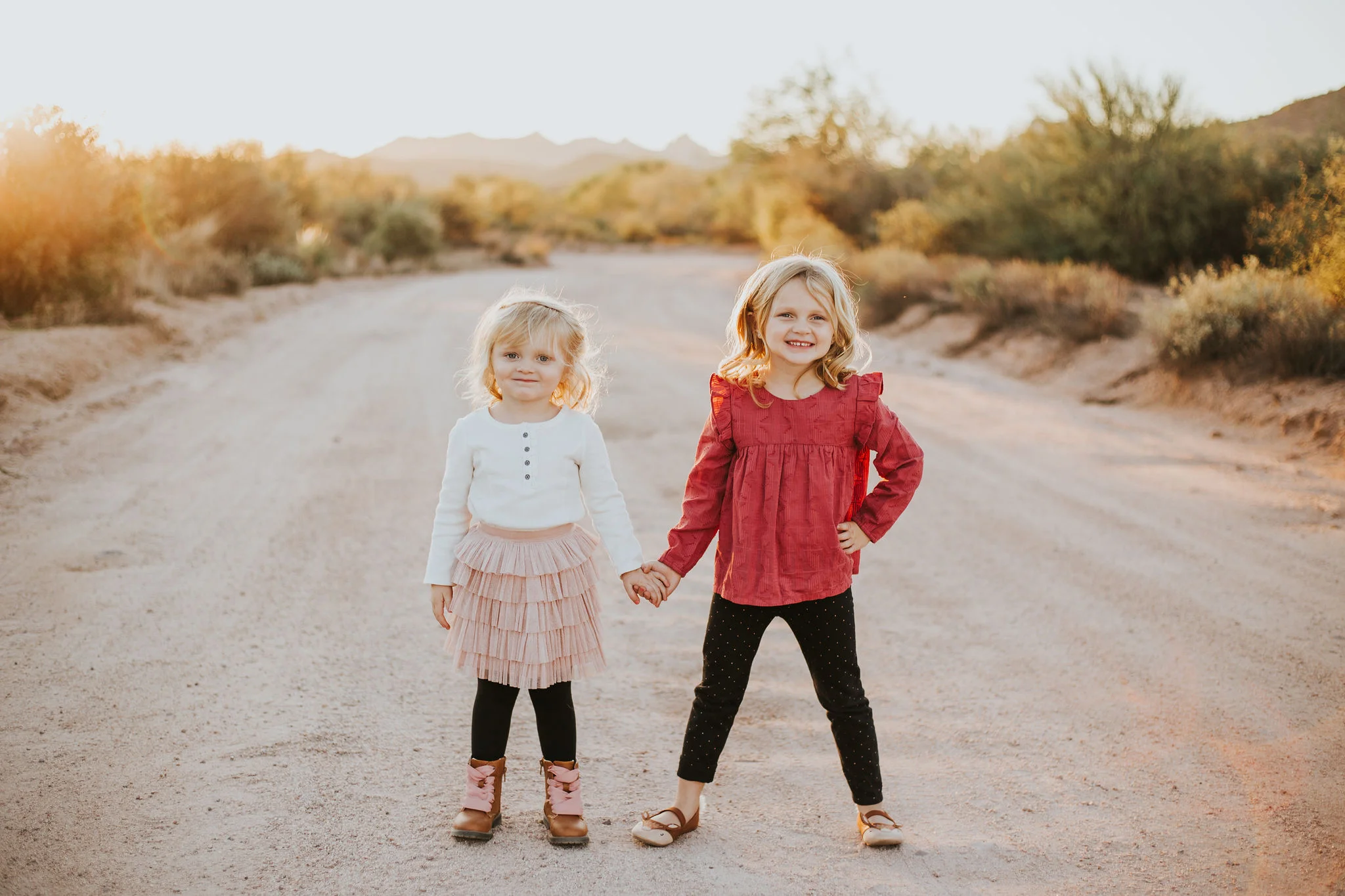 Sisters portrait | Natural light desert lifestyle family photography session | Lost Dutchman Mesa Arizona